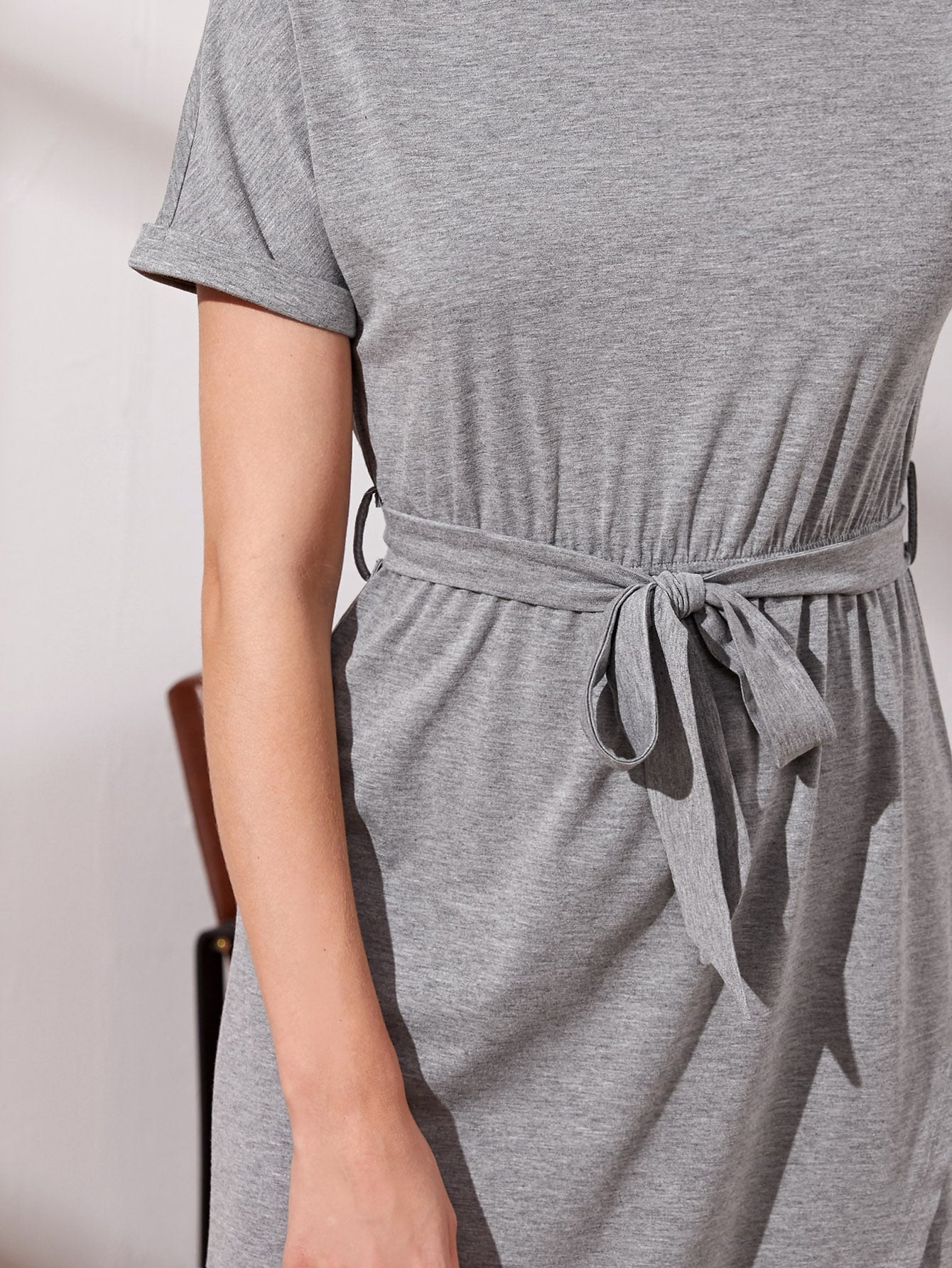 Roll Up Sleeve Self Tie Wrap Dress
