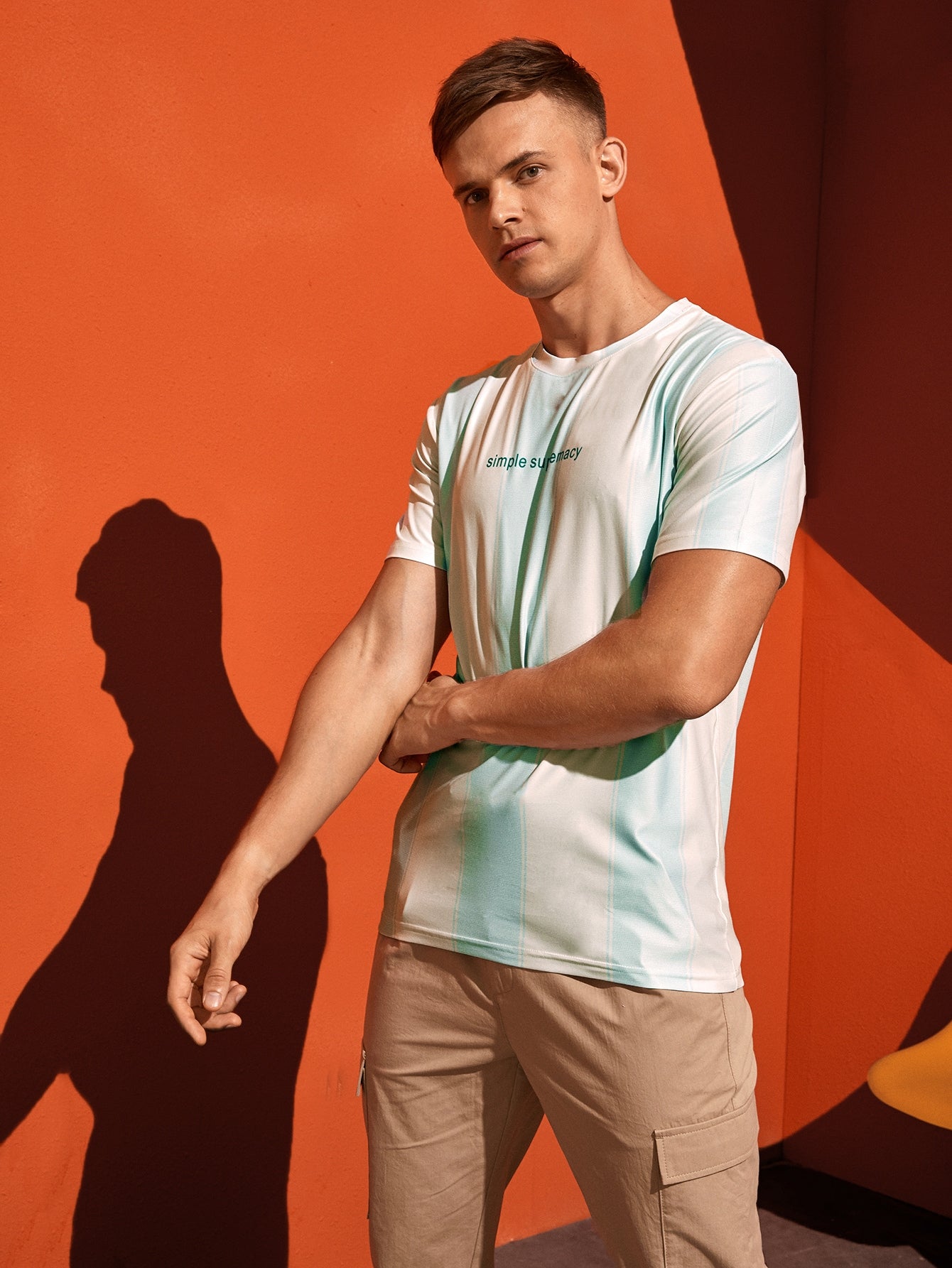 Men Block Stripe Letter Graphic Tee