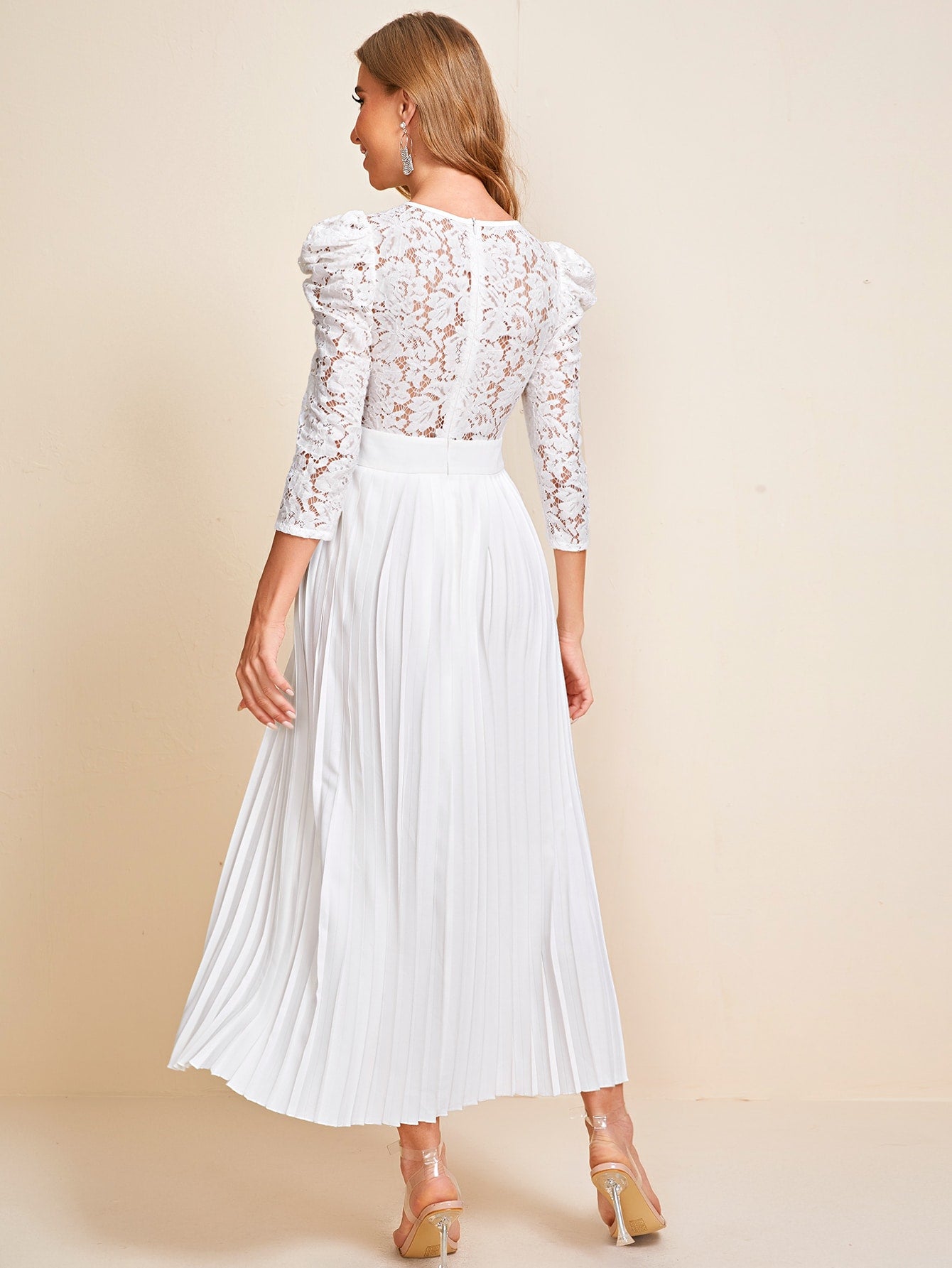 Lace Bodice Pleated Hem Dress