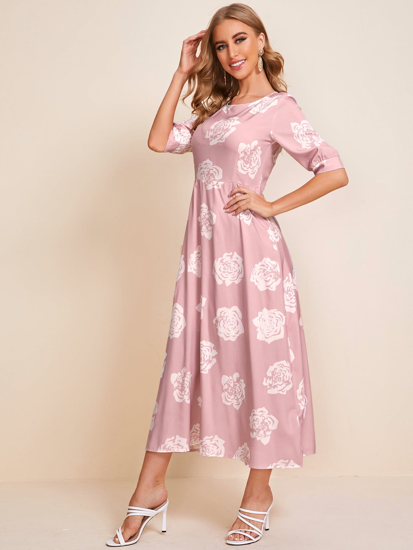 Large Floral Zipper Back A-line Dress