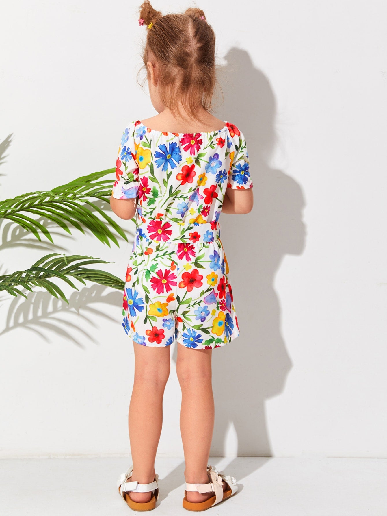 Toddler Girls Allover Floral Belted Bardot Romper