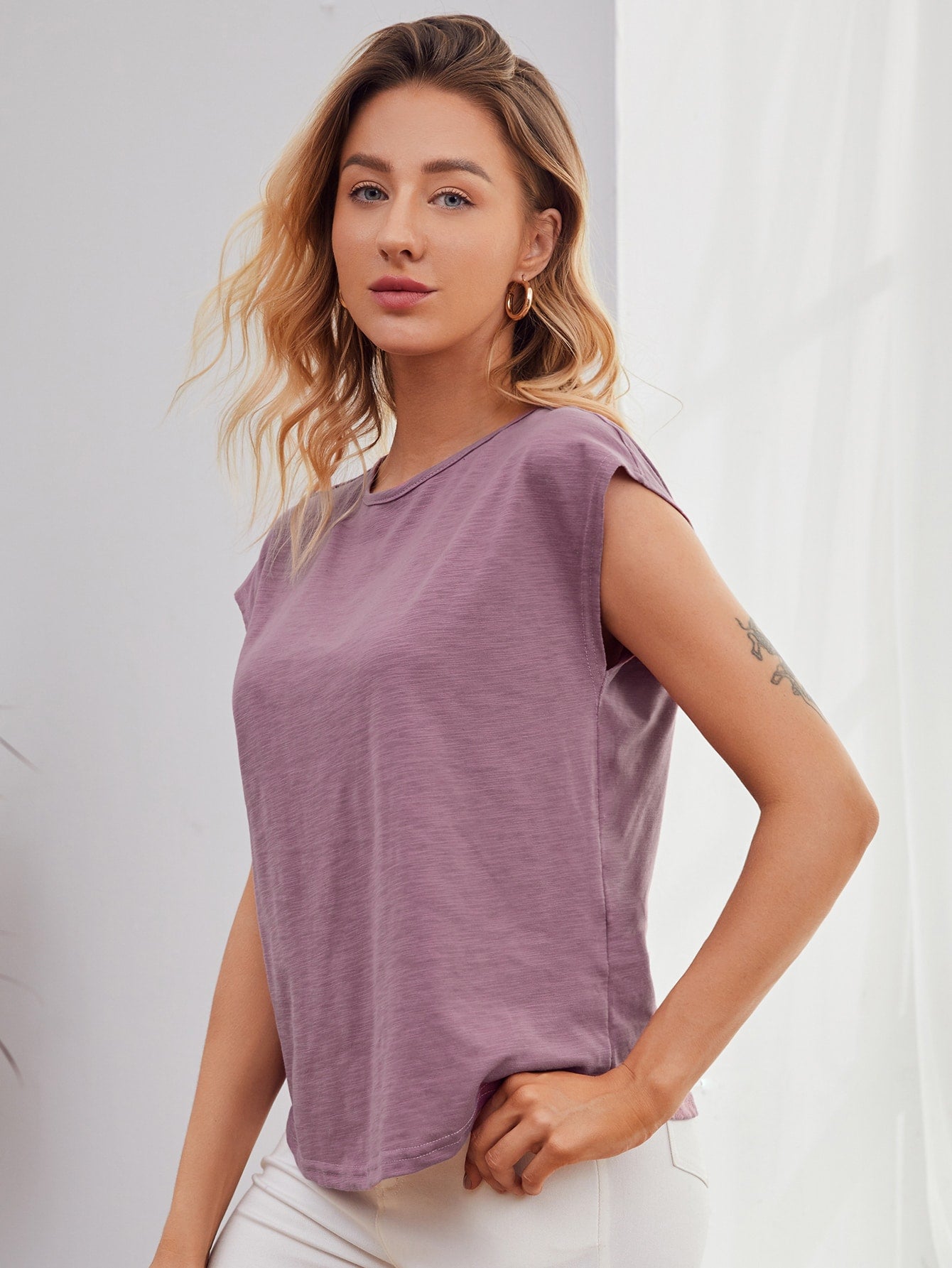 Solid Batwing Sleeve Tee