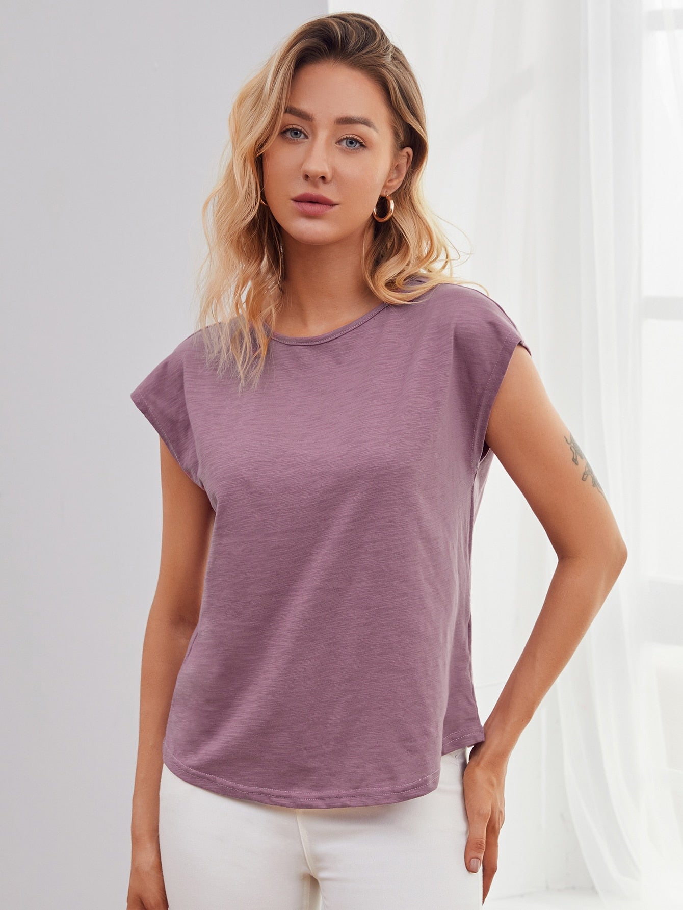 Solid Batwing Sleeve Tee