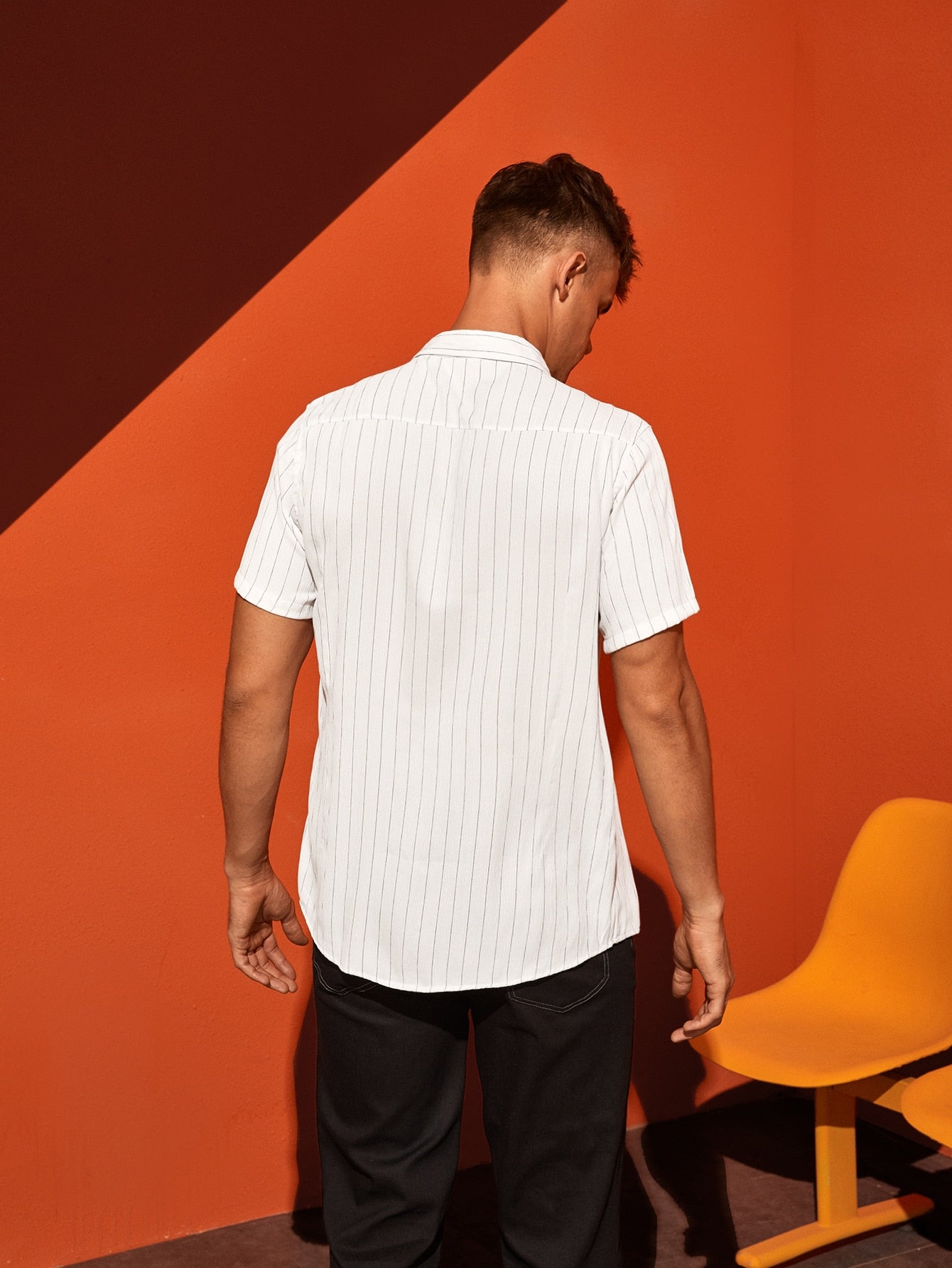 Men Vertical Striped Button Through Shirt