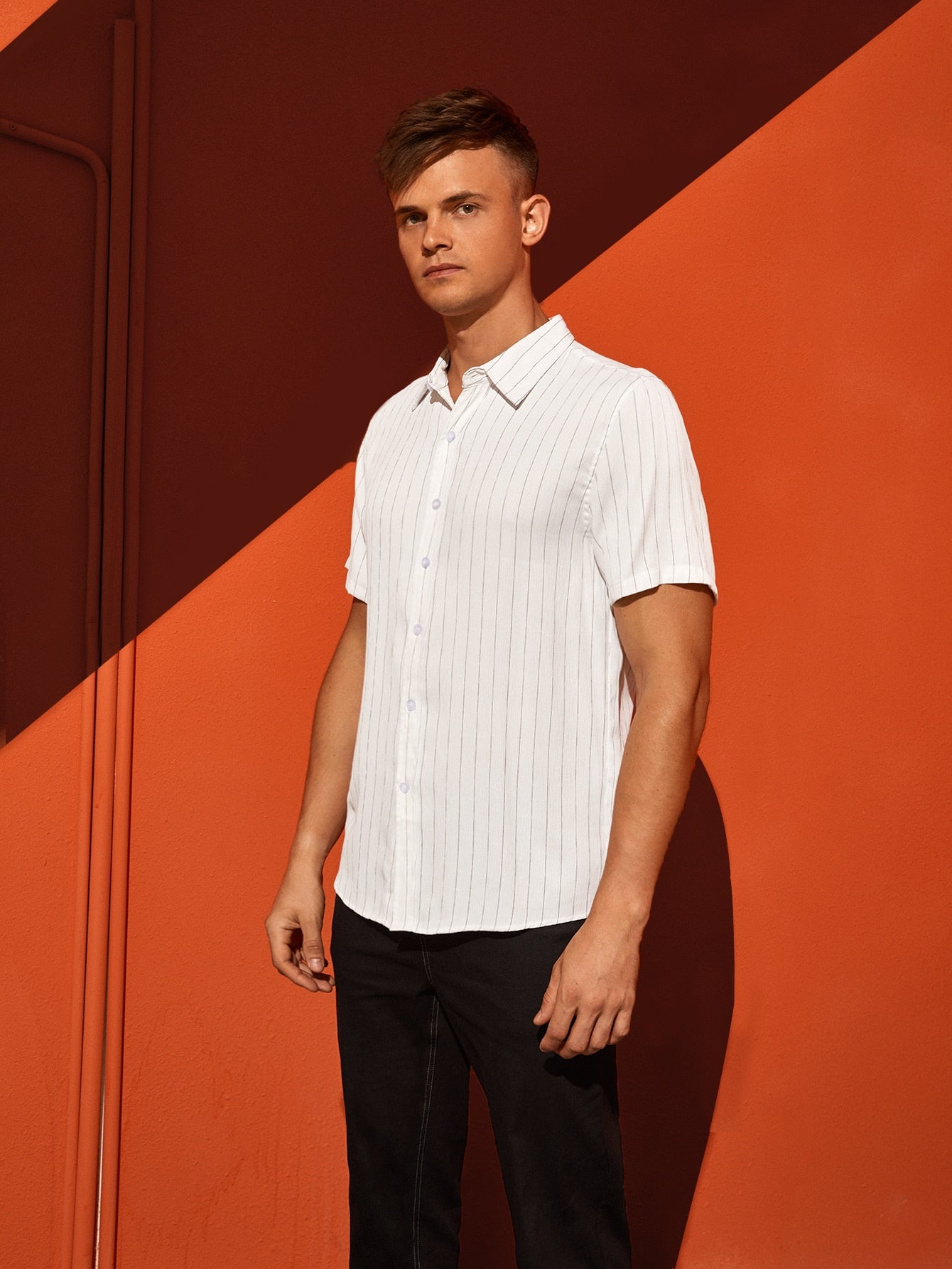 Men Vertical Striped Button Through Shirt