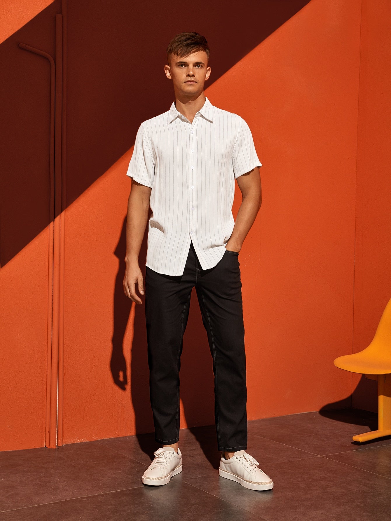 Men Vertical Striped Button Through Shirt