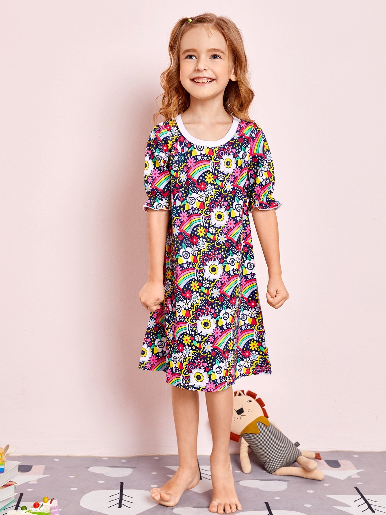 Toddler Girls Floral & Cartoon Graphic Nightdress