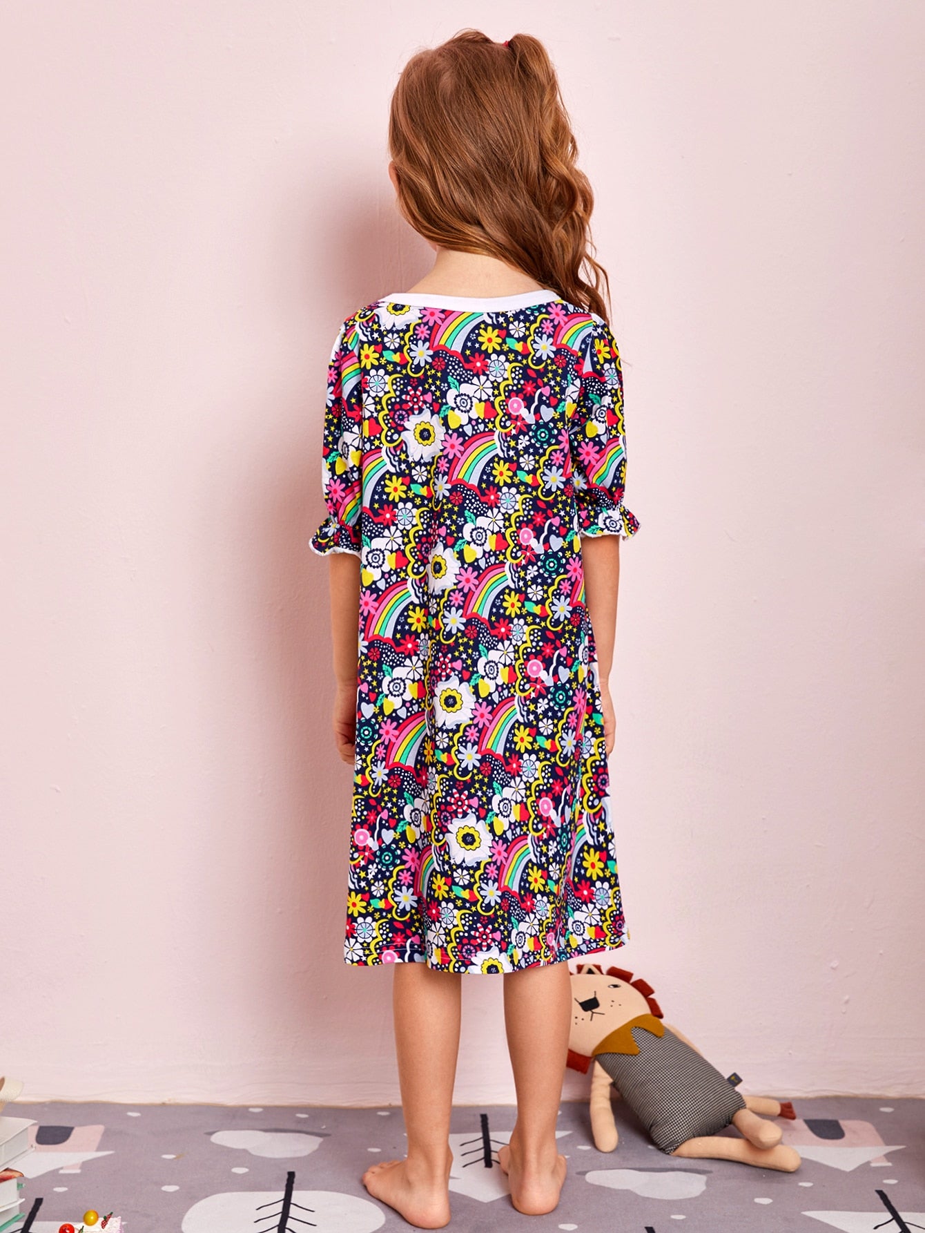 Toddler Girls Floral & Cartoon Graphic Nightdress