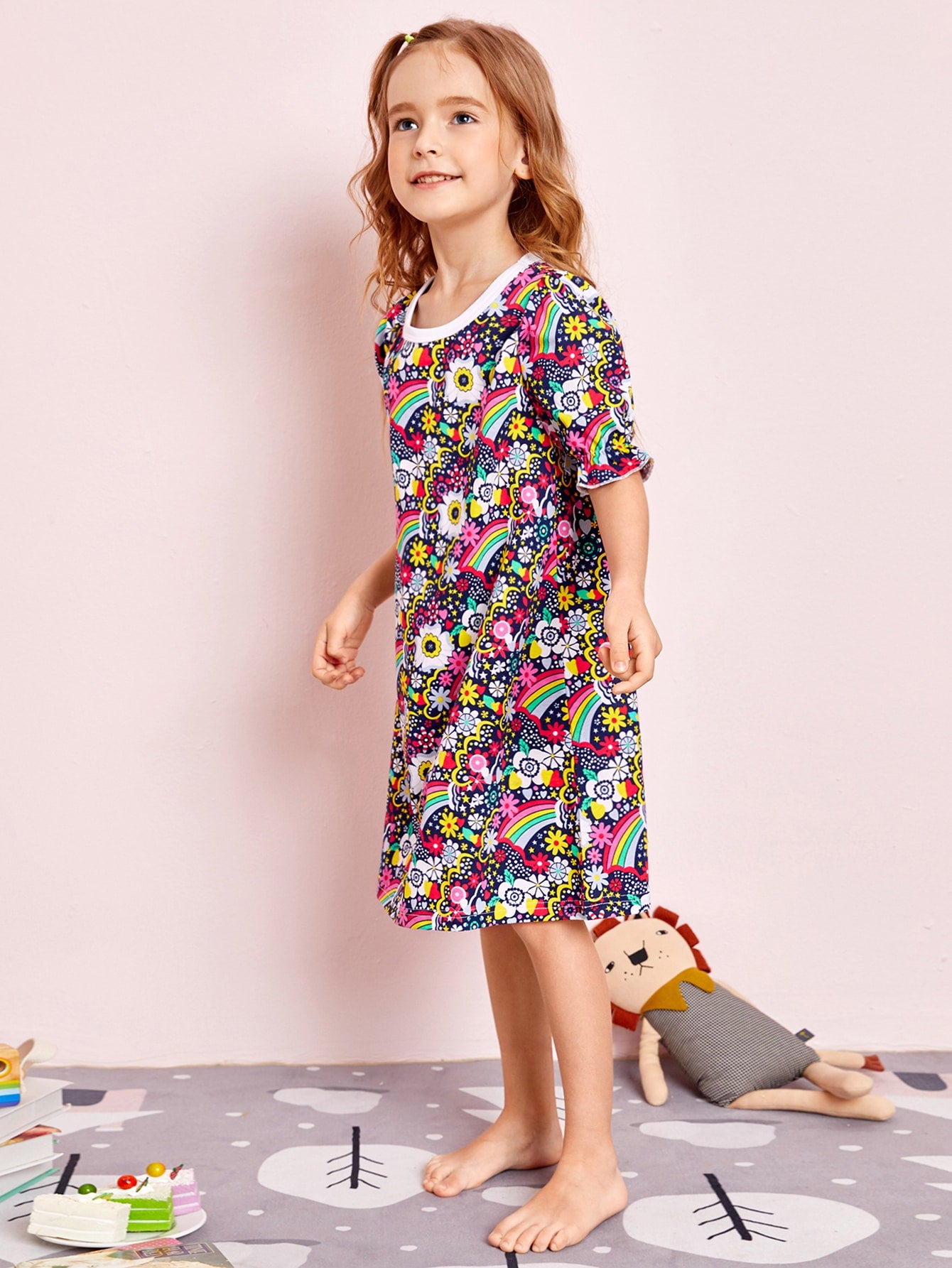 Toddler Girls Floral & Cartoon Graphic Nightdress
