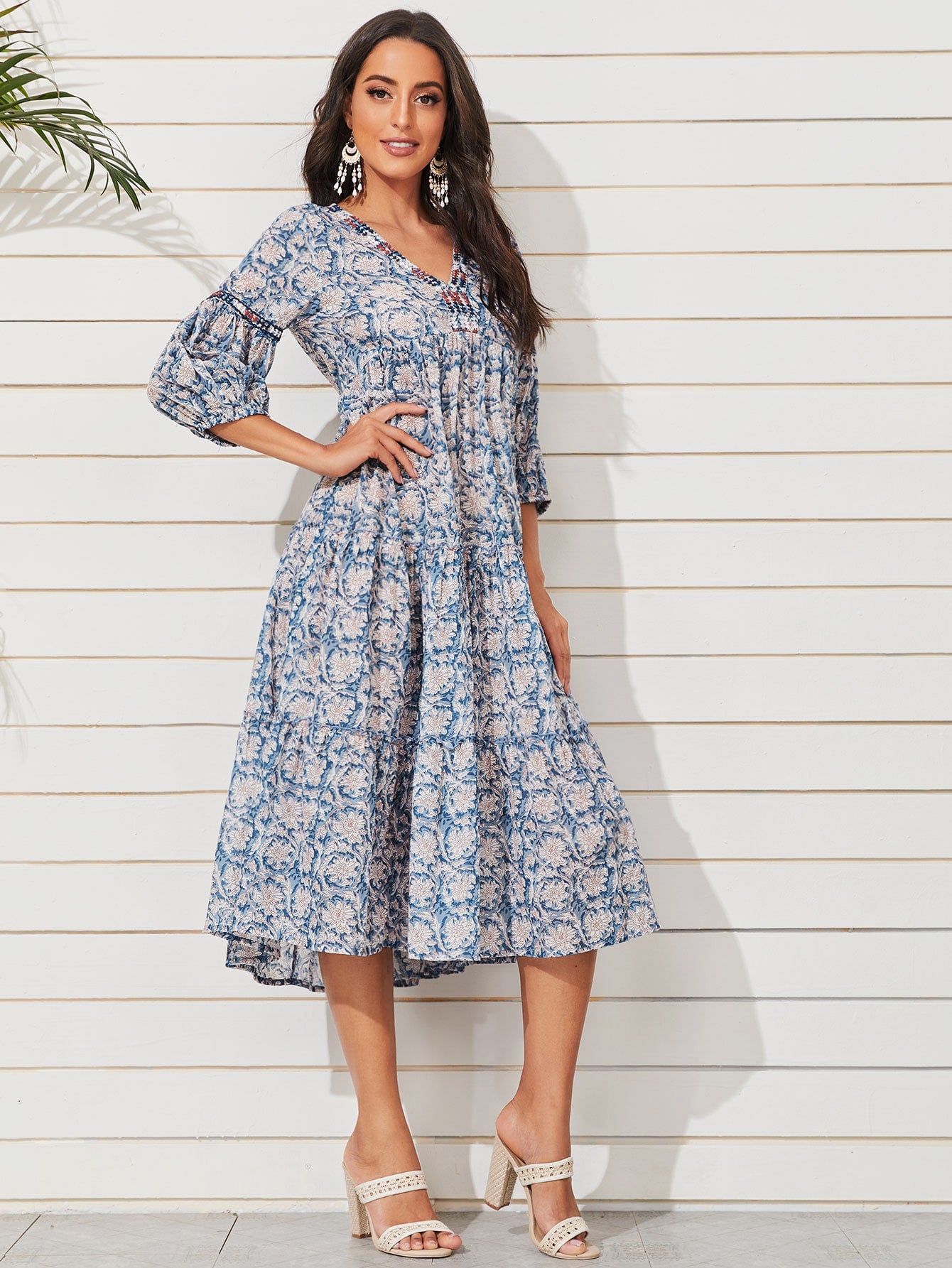 Allover Floral Ruffle Hem Babydoll Dress