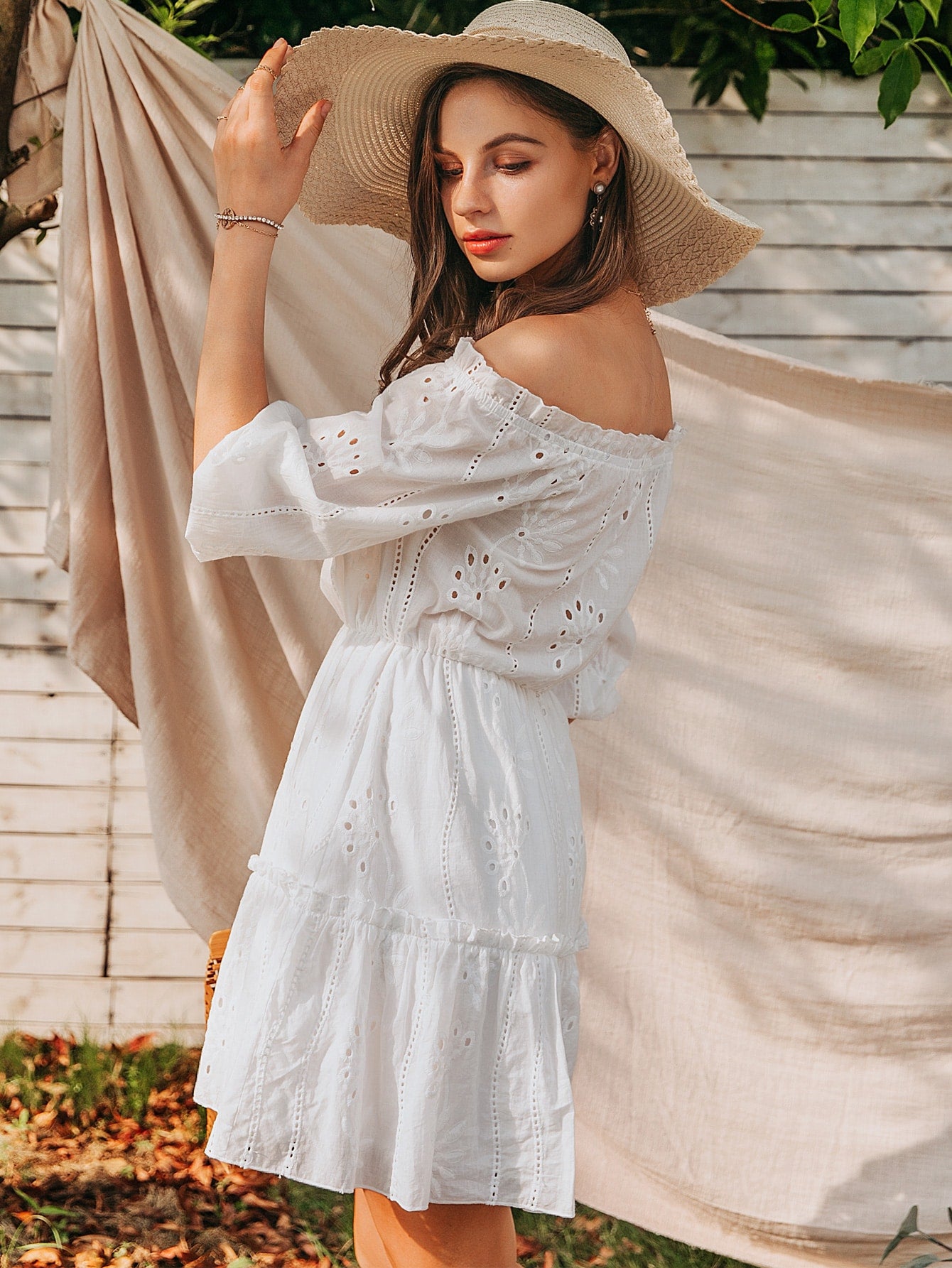 Off Shoulder Ruffle Hem Schiffy Dress
