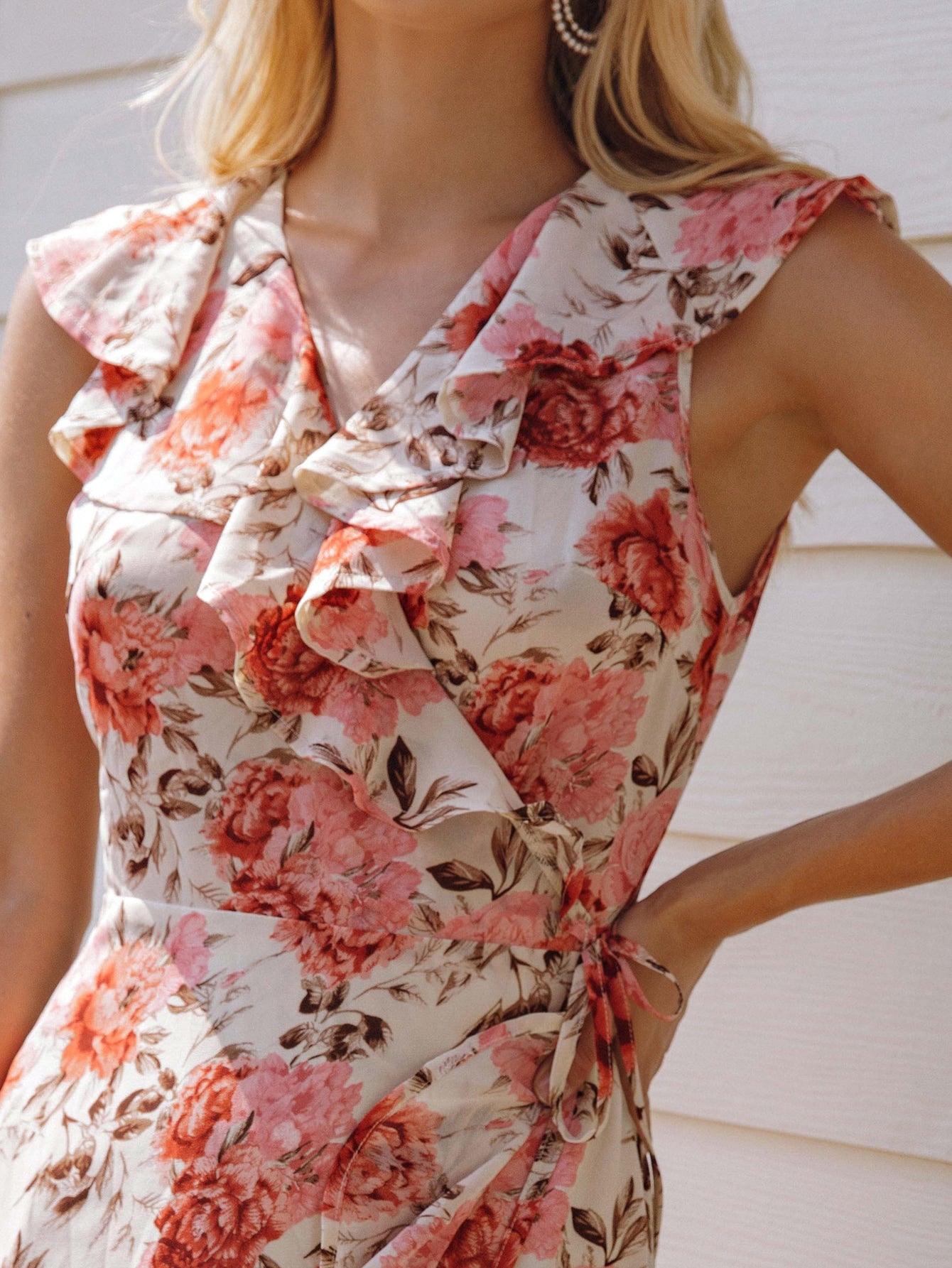 Surplice Neck Wrap Ruffle Detail Floral Dress