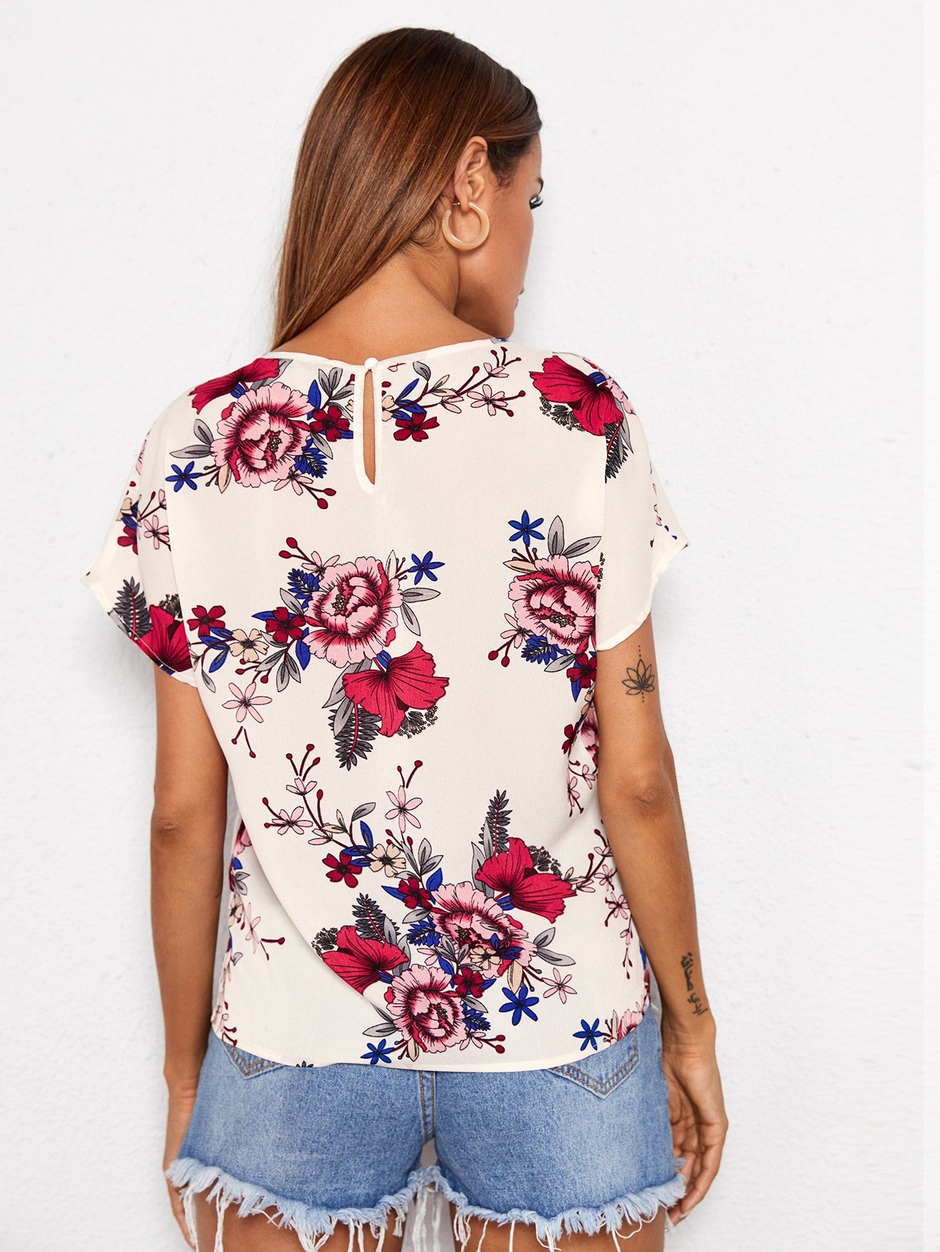 Batwing Sleeve Floral Print Top