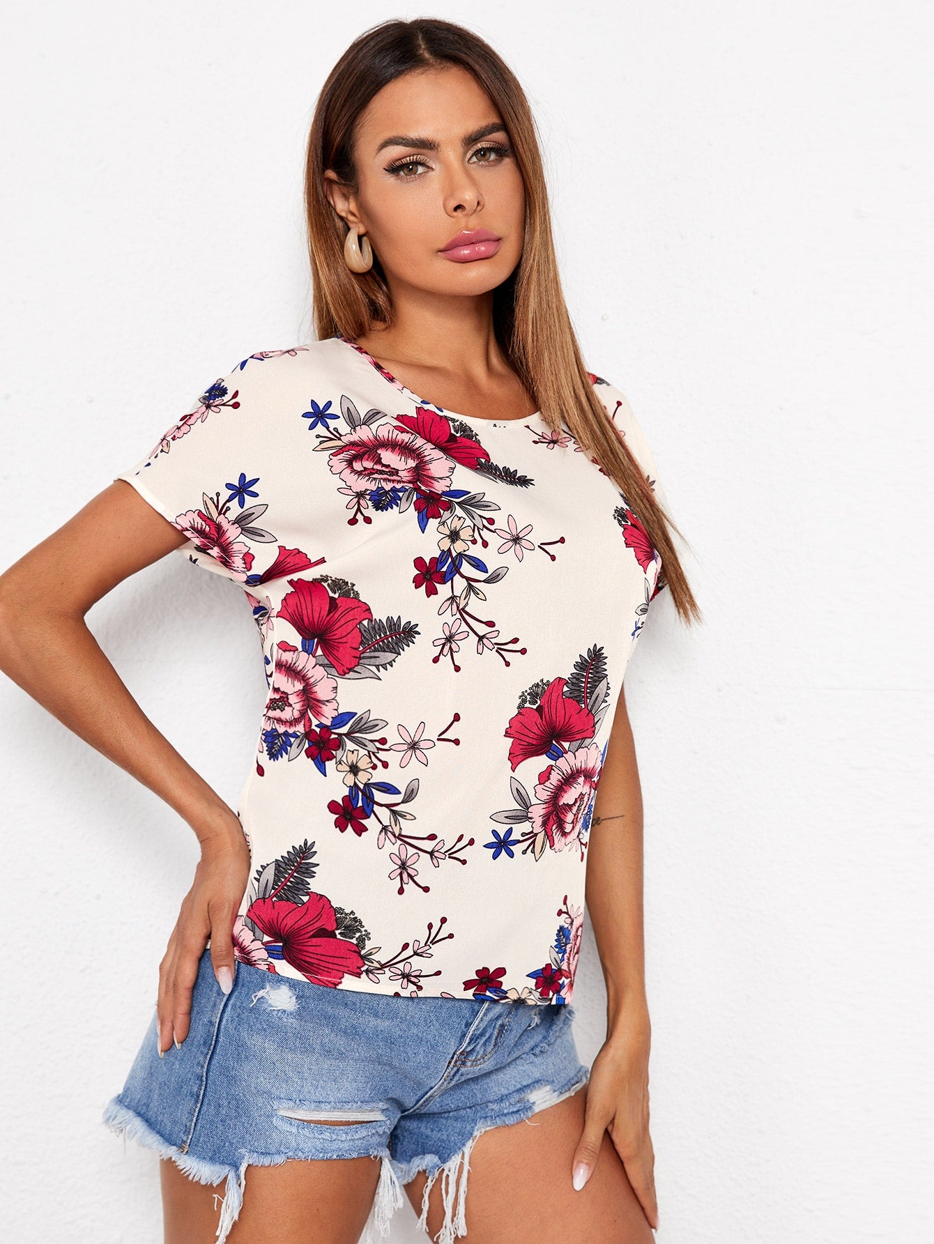 Batwing Sleeve Floral Print Top