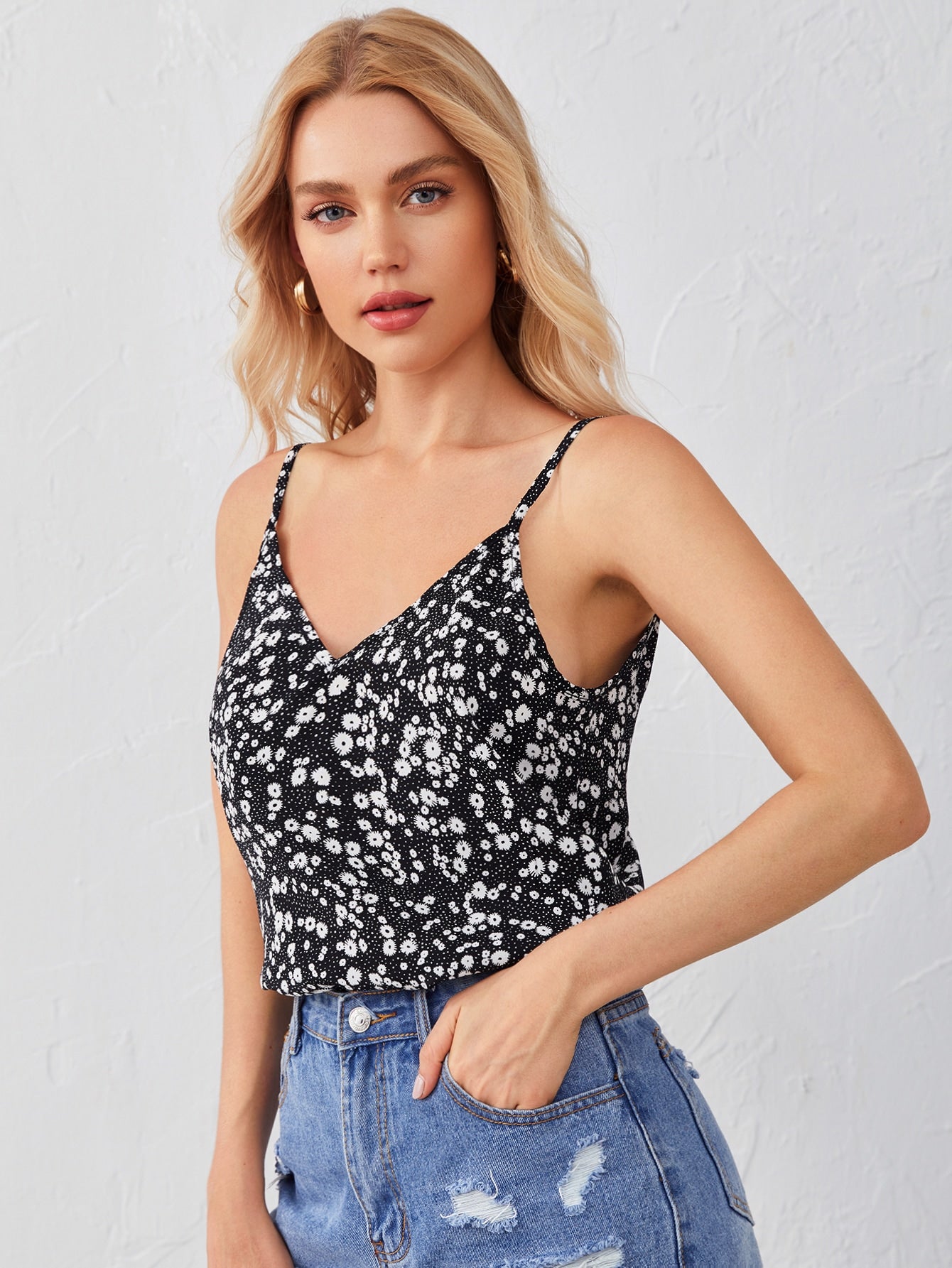 Double V-Neck Striped Cami Top