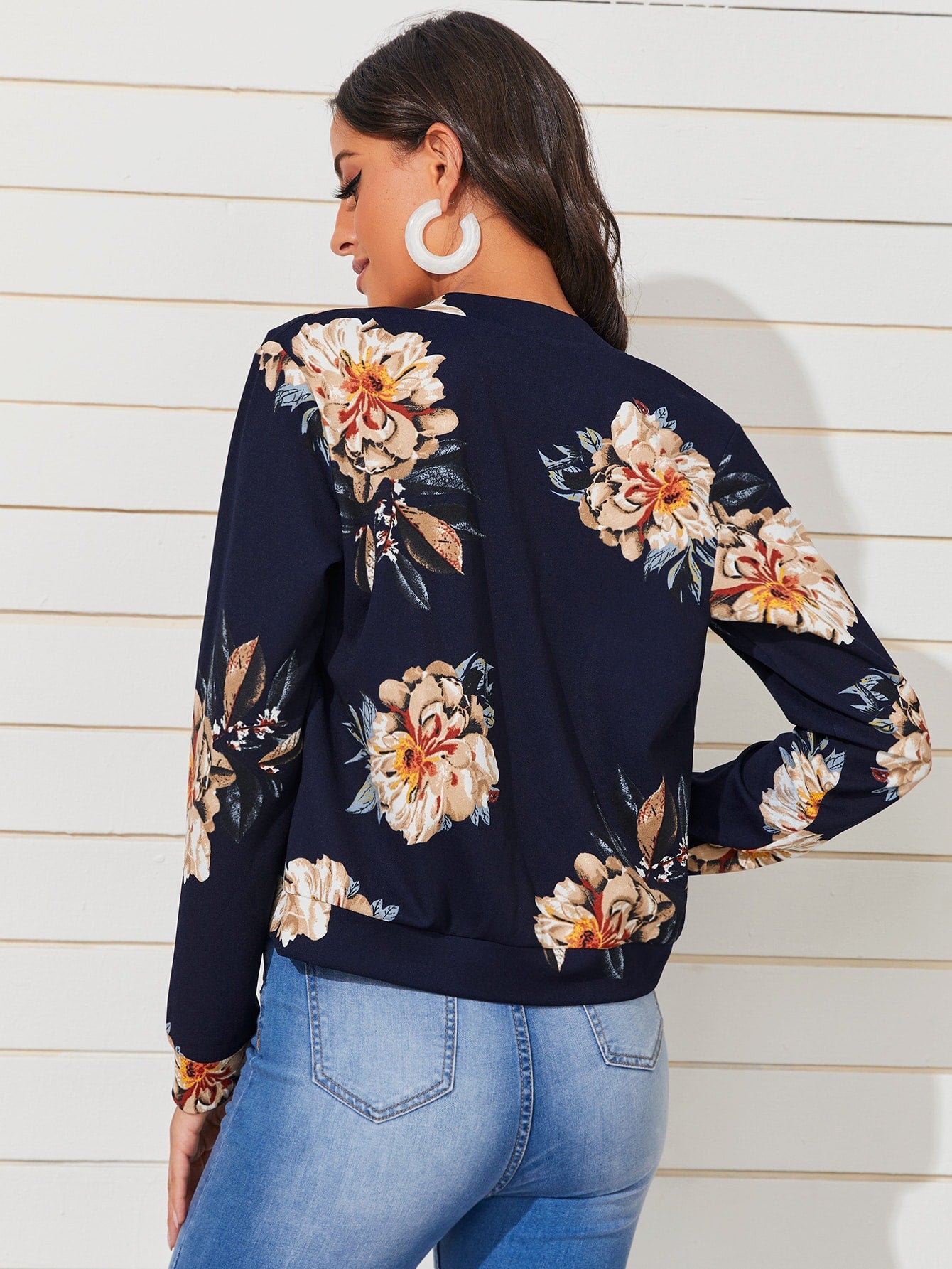Floral Print Zip Up Jacket