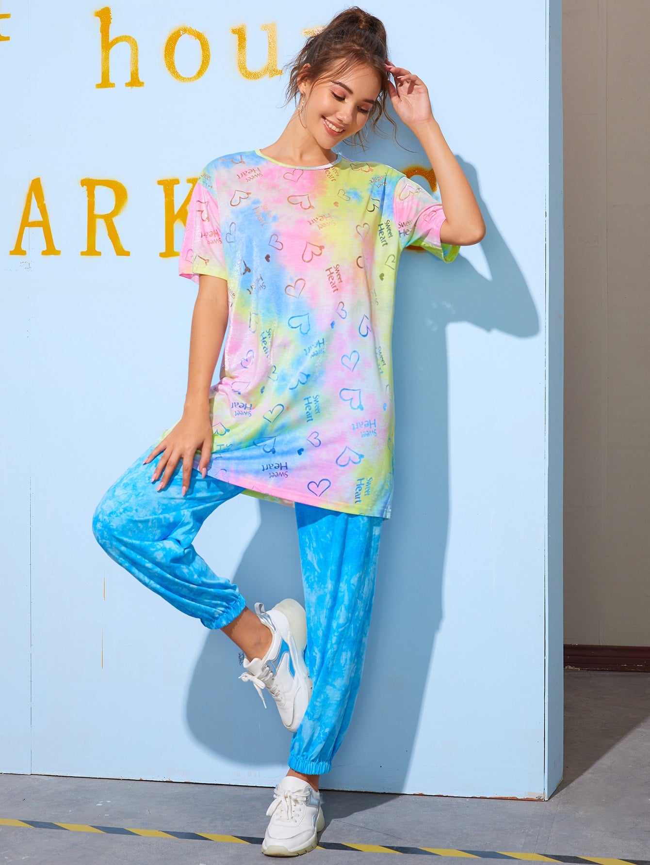 Tie Dye Letter Graphic Longline Tee
