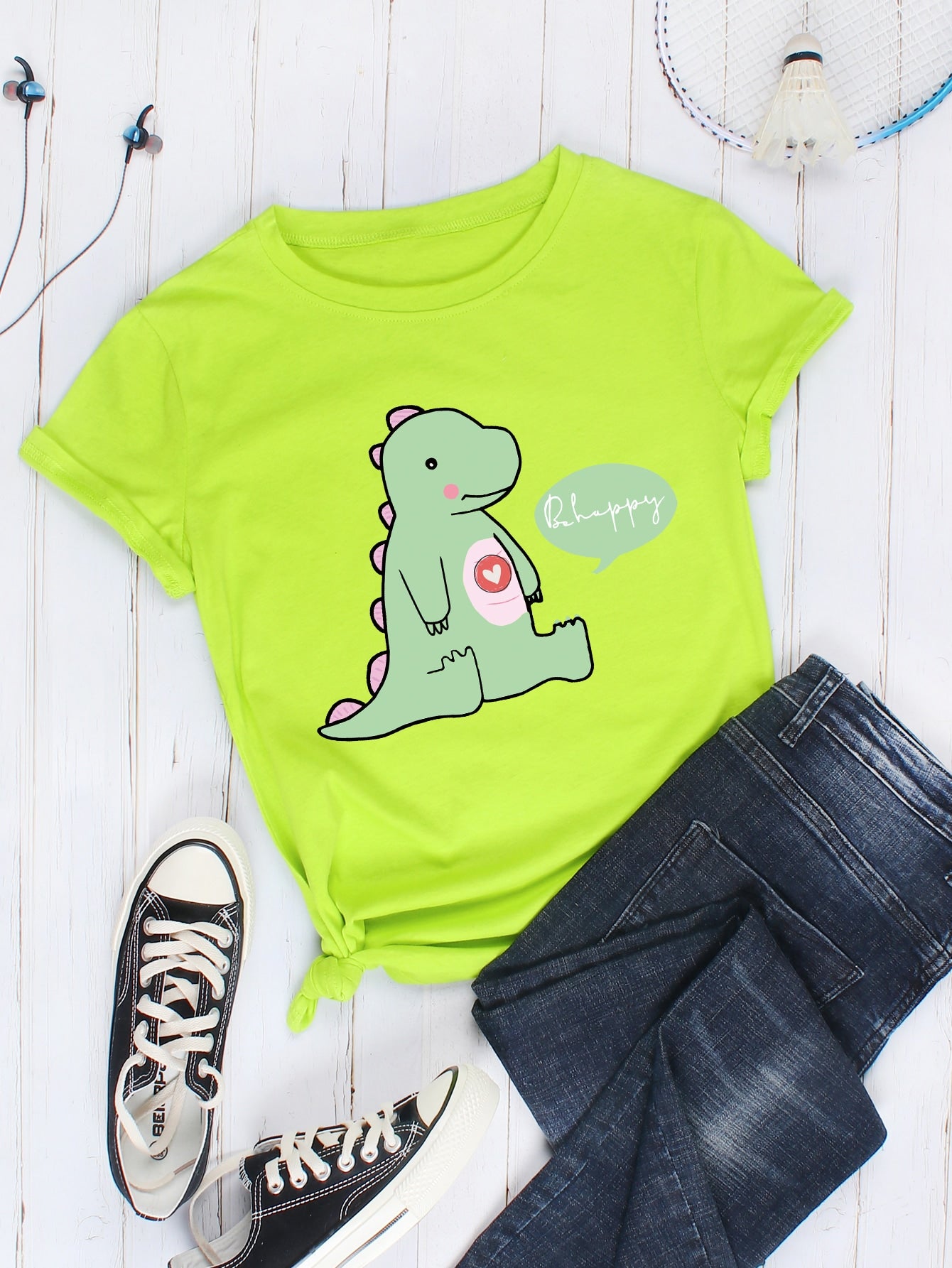 Slogan & Cartoon Graphic Tee