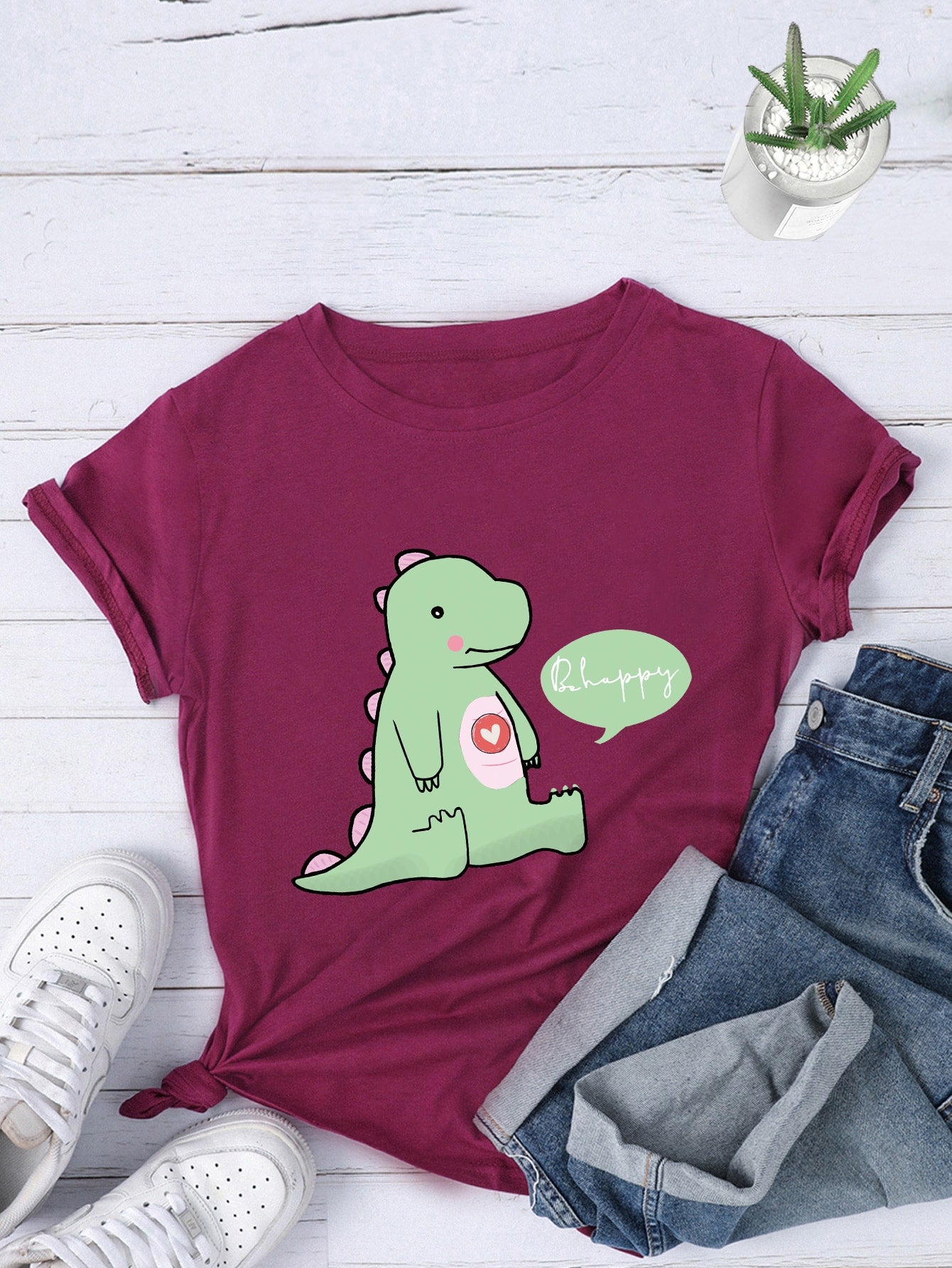 Slogan & Cartoon Graphic Tee