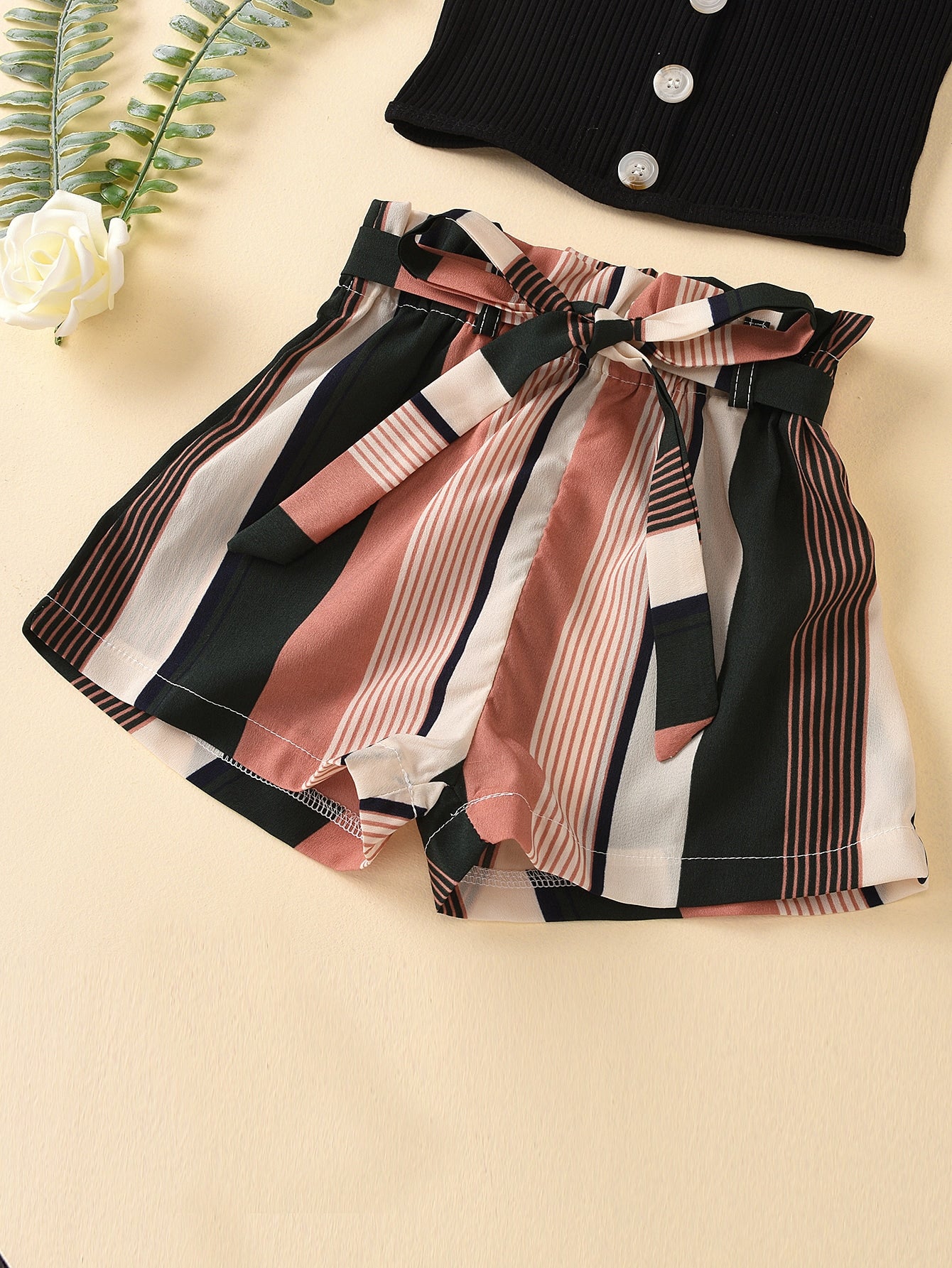 Toddler Girls Button Front Cami Top With Striped Shorts