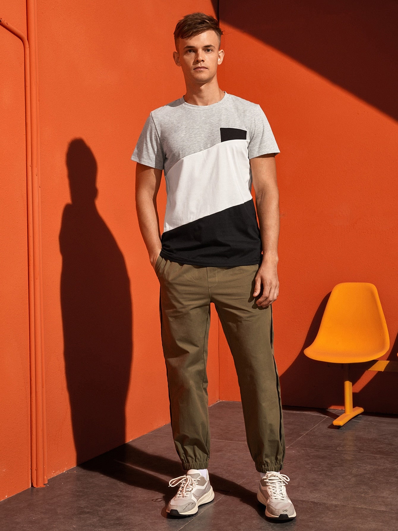 Men Color-block Crew Neck Tee