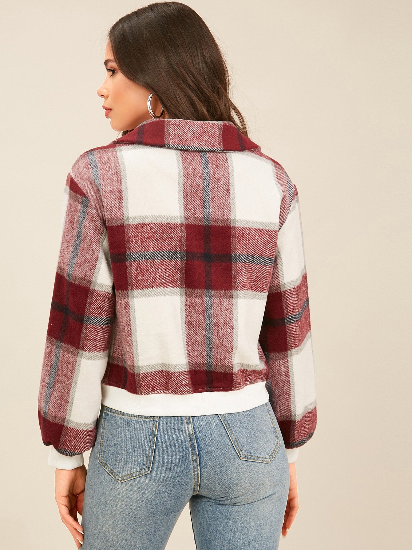 Zipper Fly Flap Detail Plaid Jacket