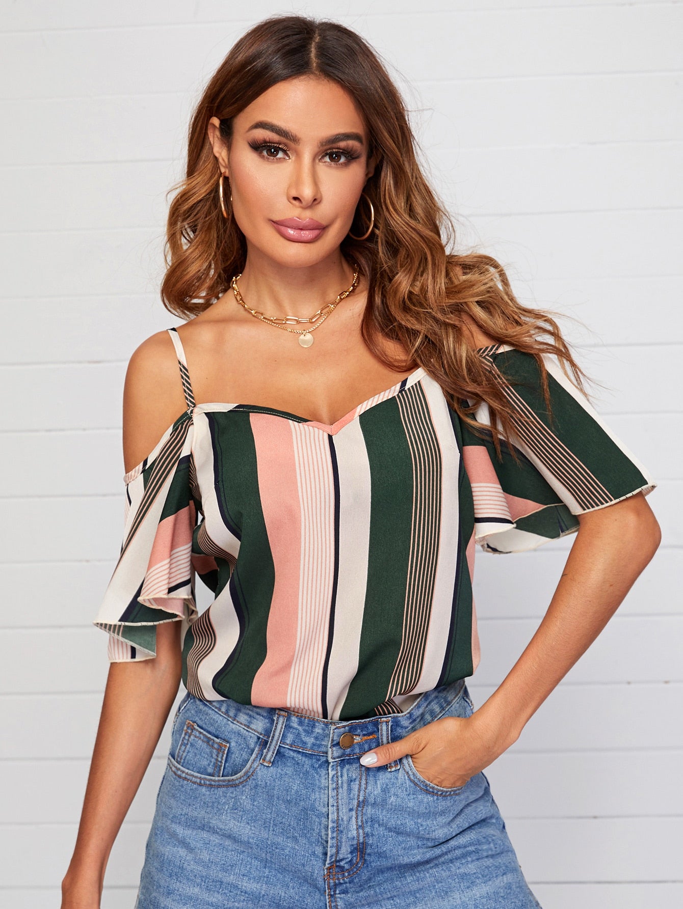 Cold Shoulder Flounce Sleeve Floral Top