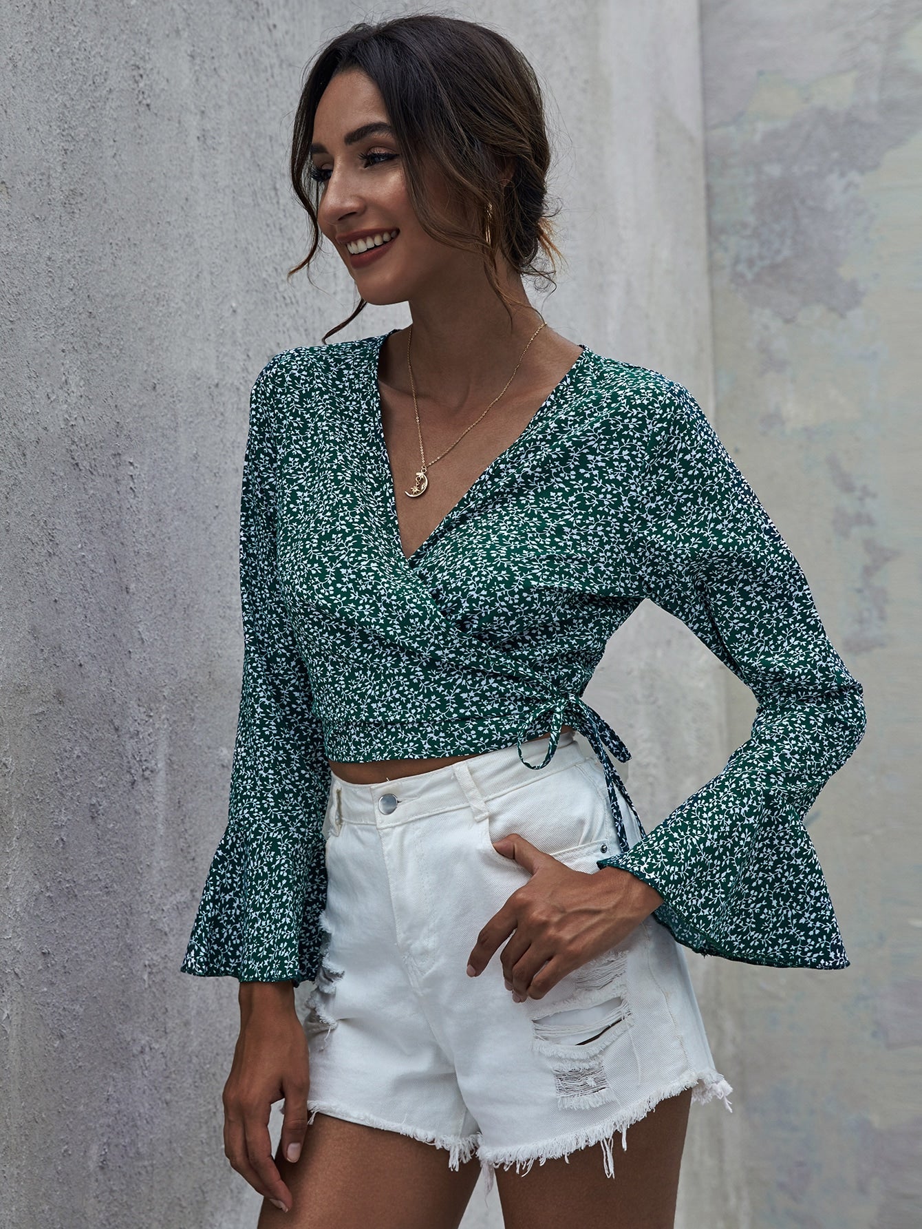 Wrap Tie Side Ditsy Floral Top