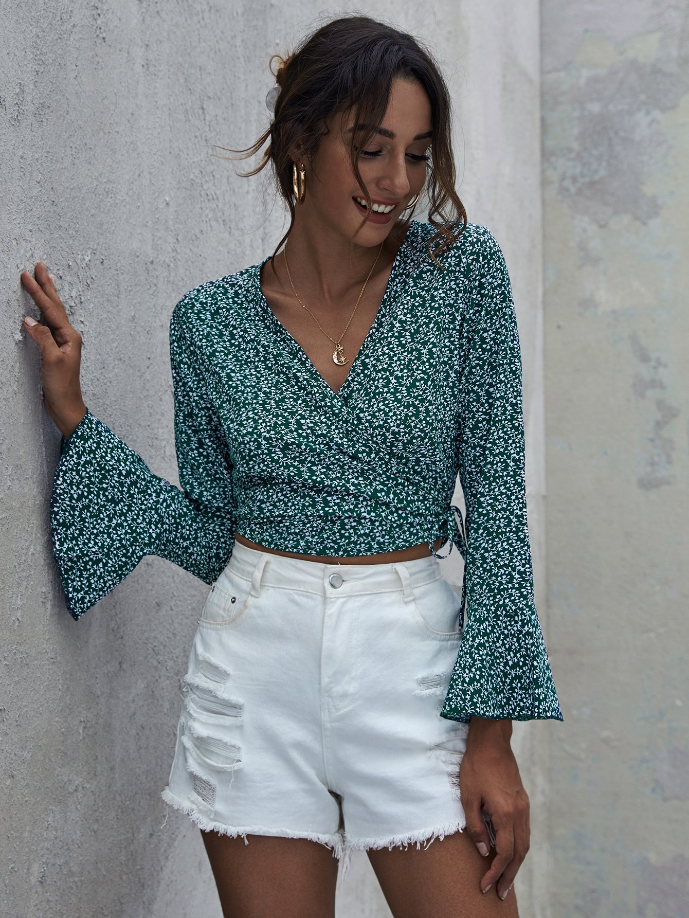 Wrap Tie Side Ditsy Floral Top