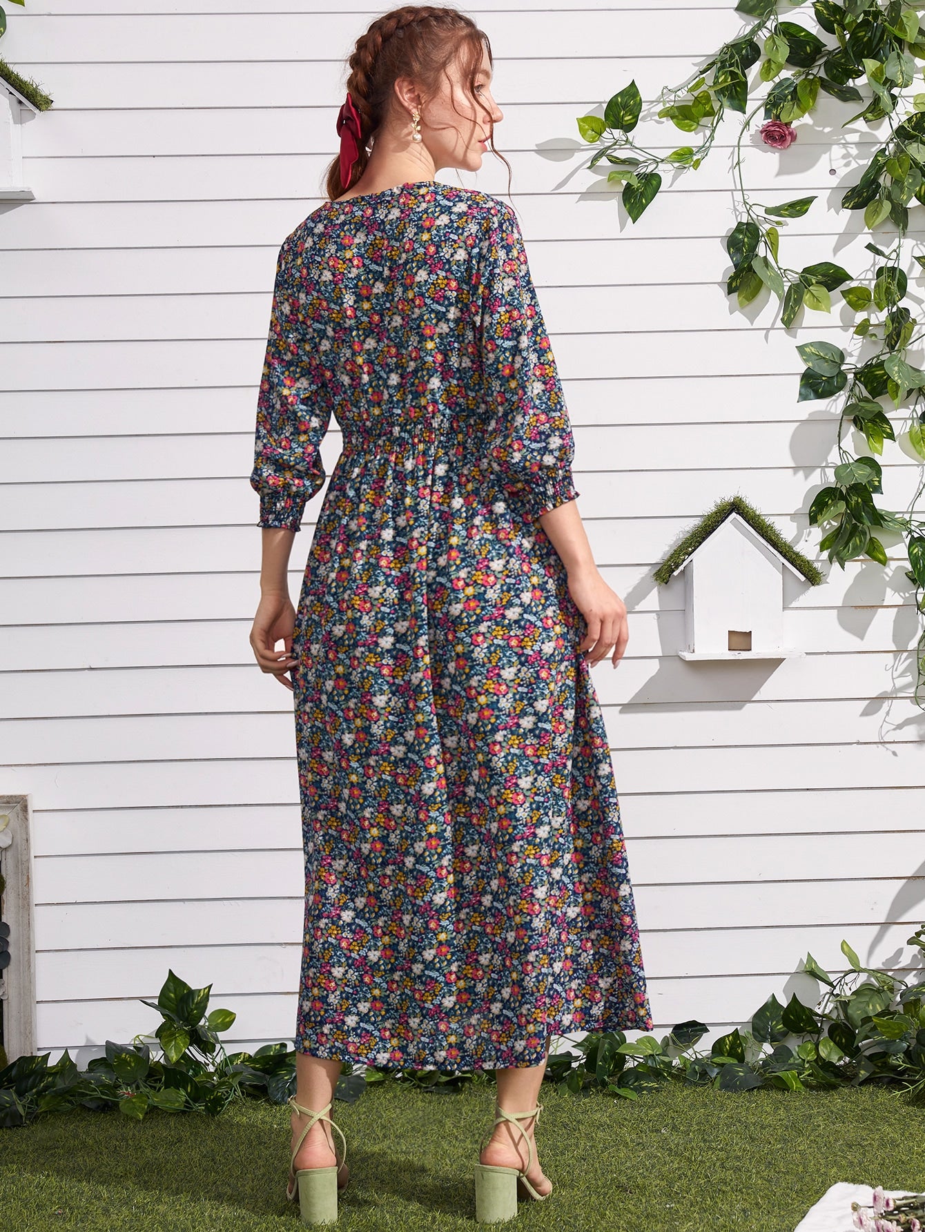 Ditsy Floral Button Front Dress