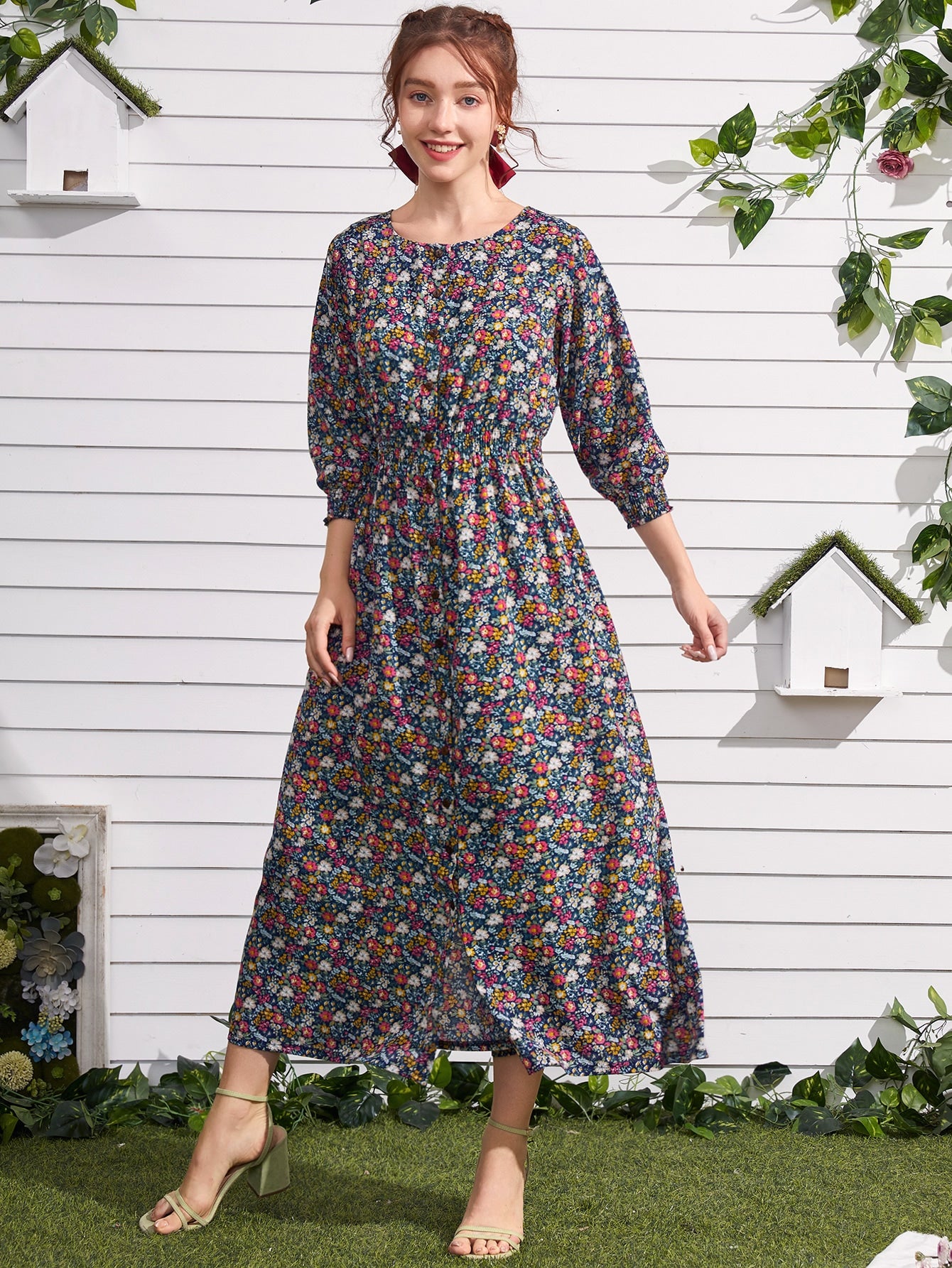 Ditsy Floral Button Front Dress