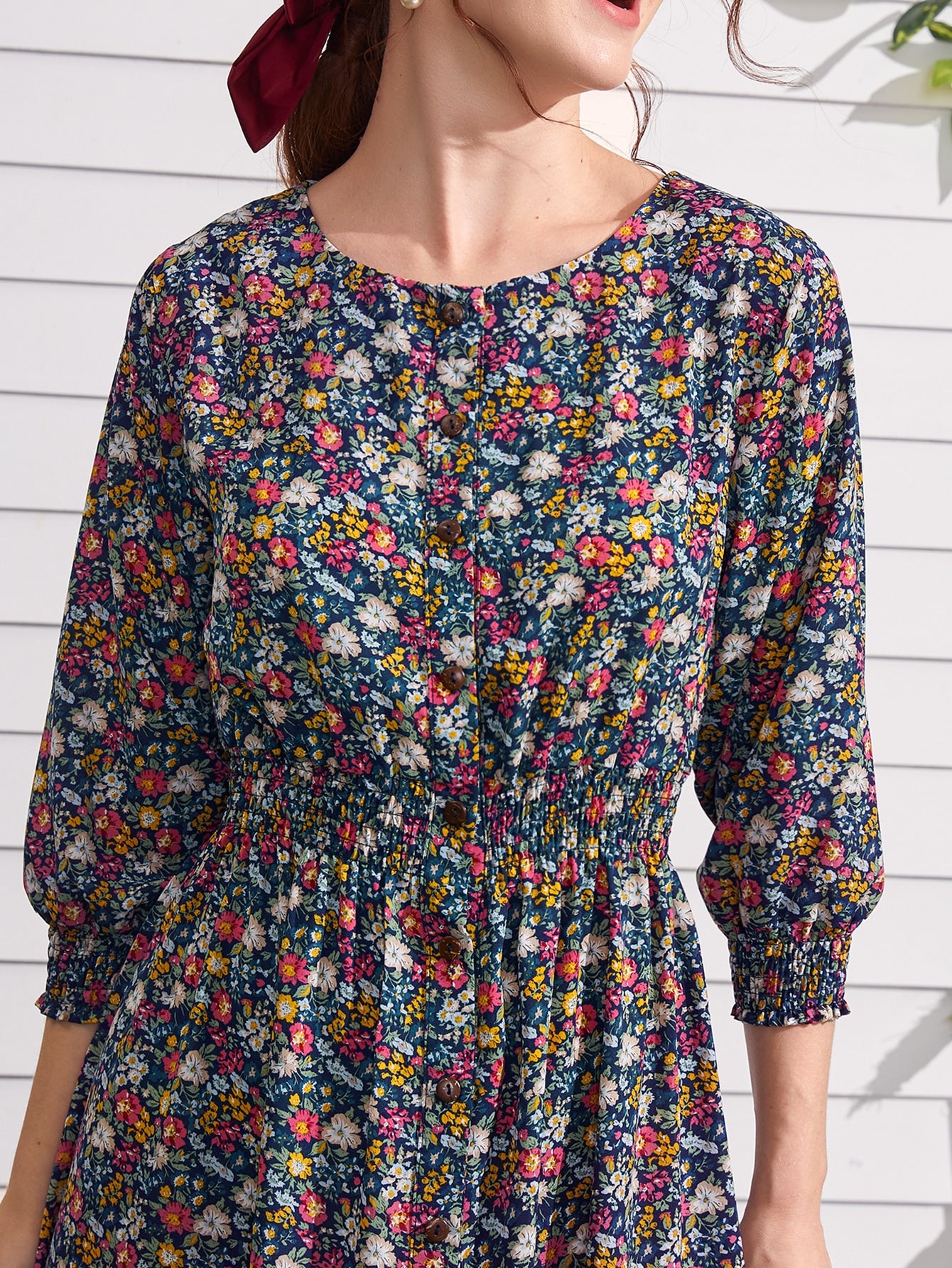 Ditsy Floral Button Front Dress