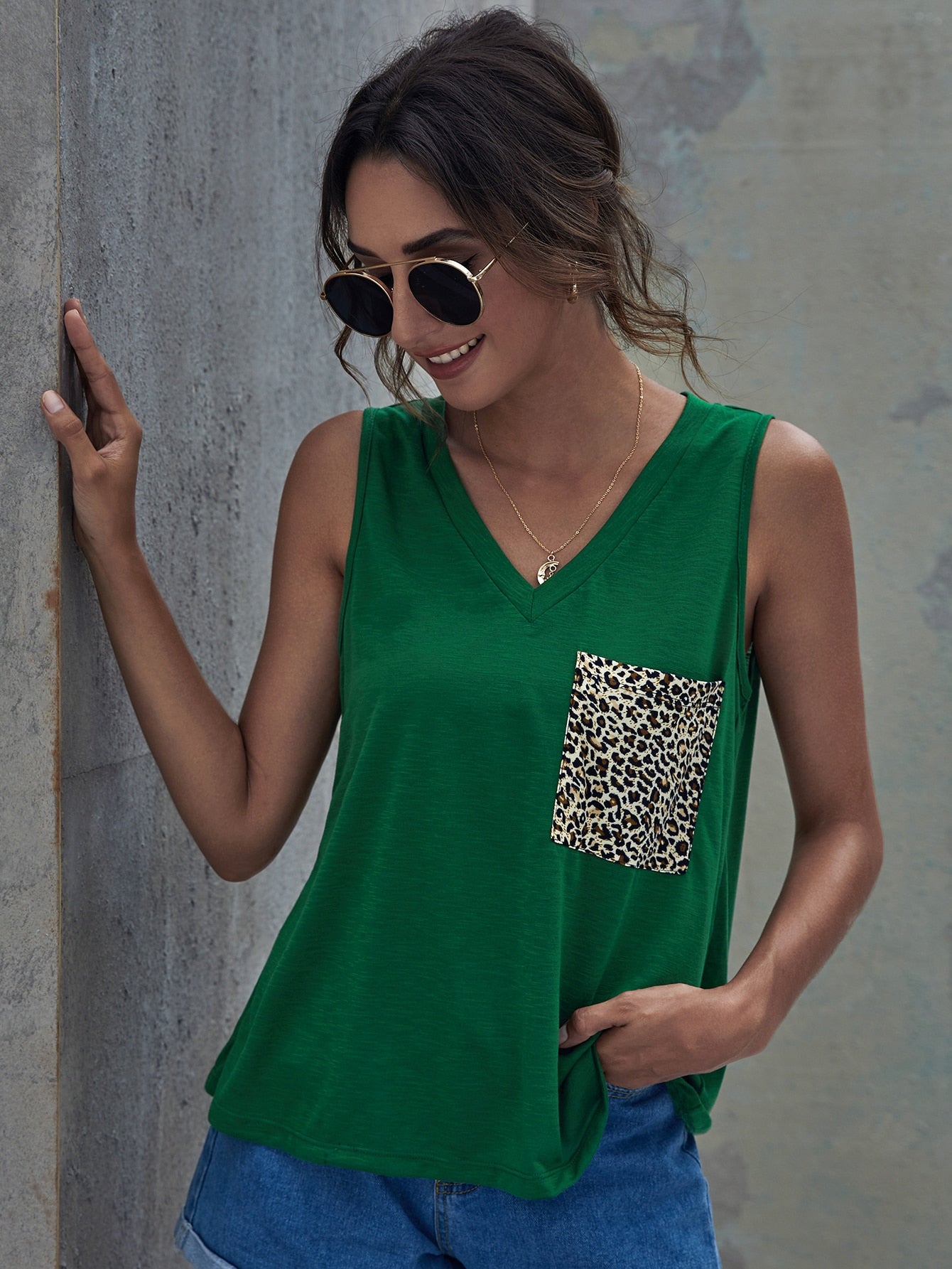 Leopard Pocket Patched Tank Top