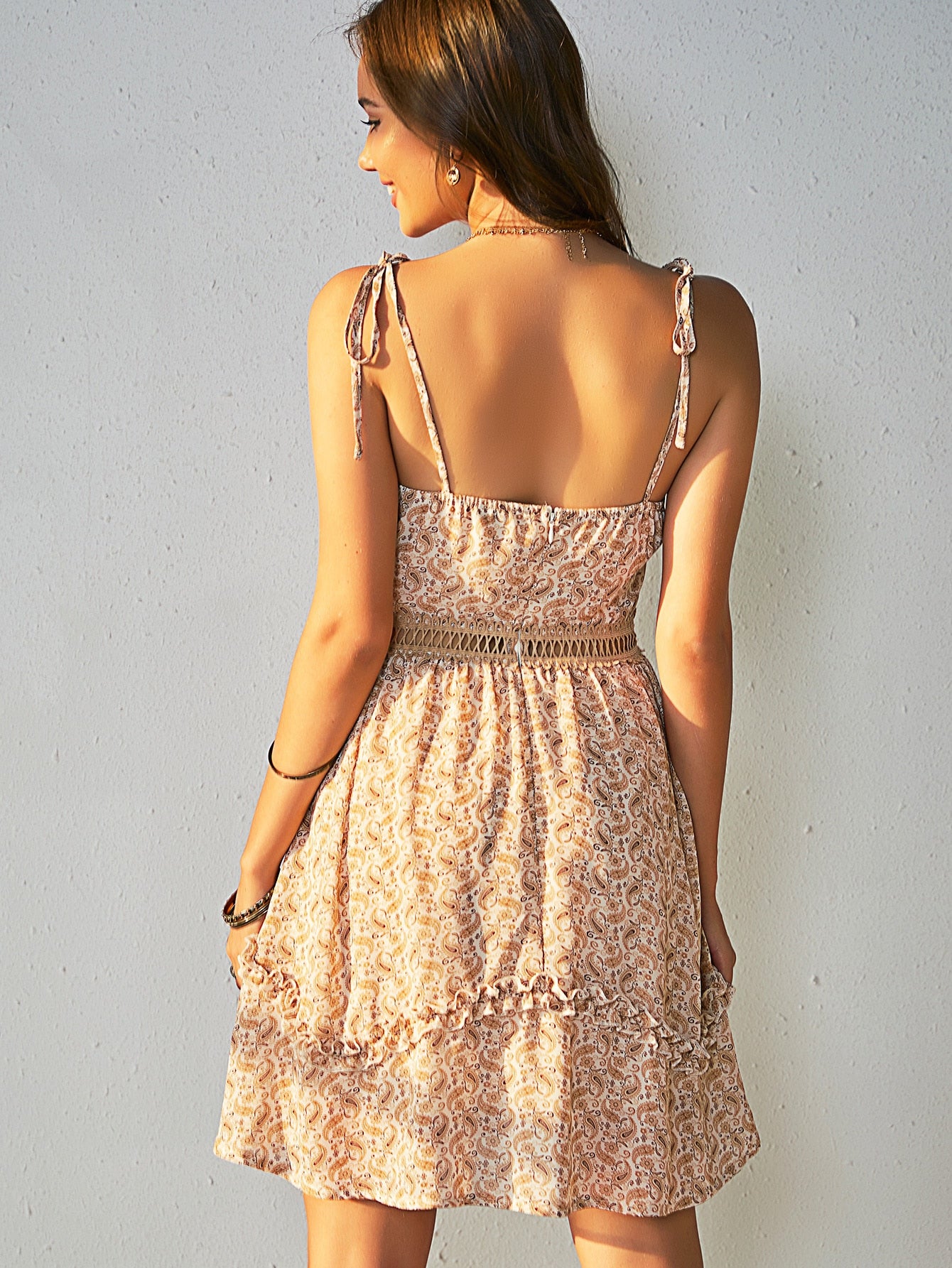 Guipure Lace Insert Paisley Print Cami Dress