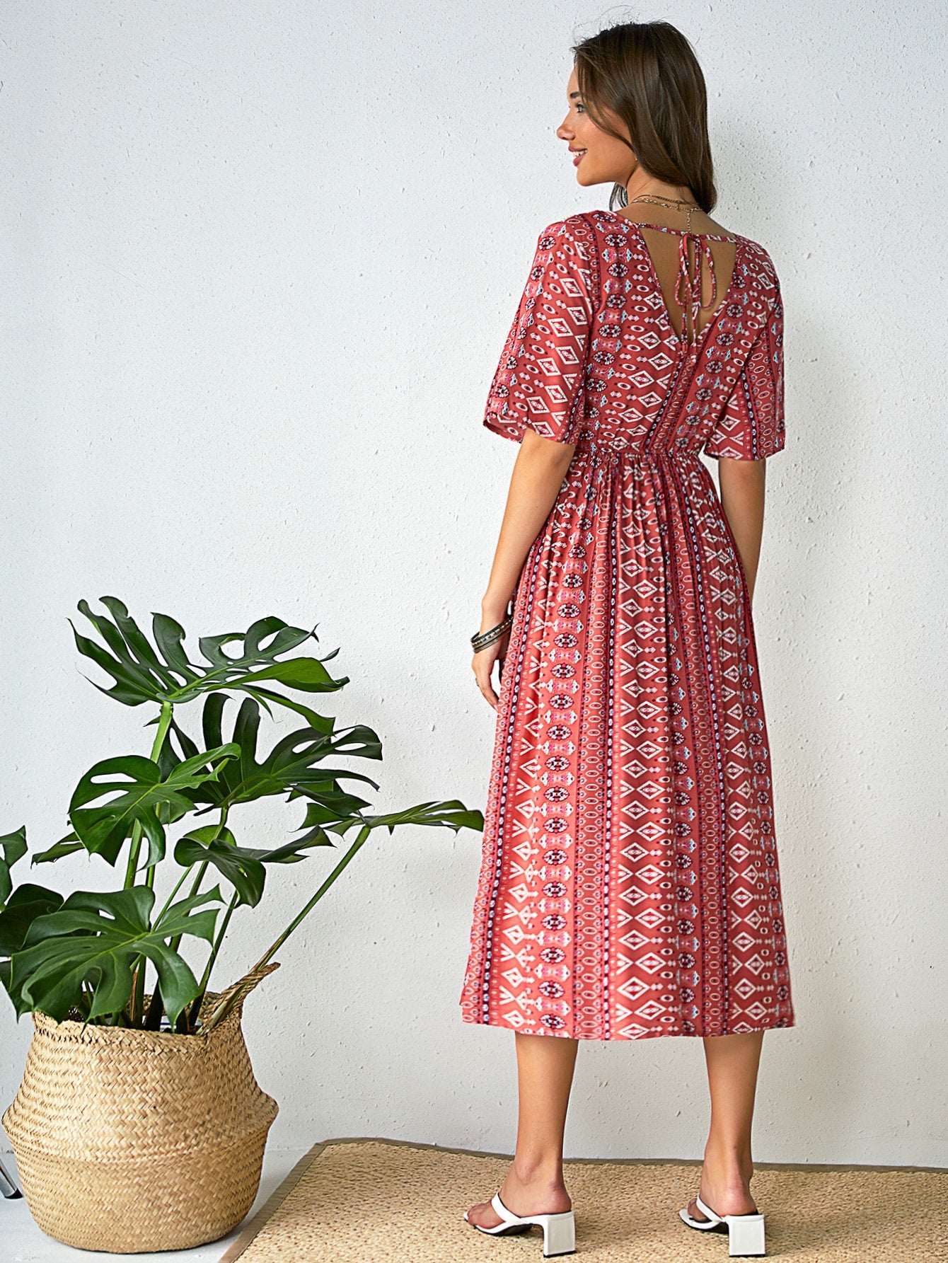 Tie Back Tribal Print Dress