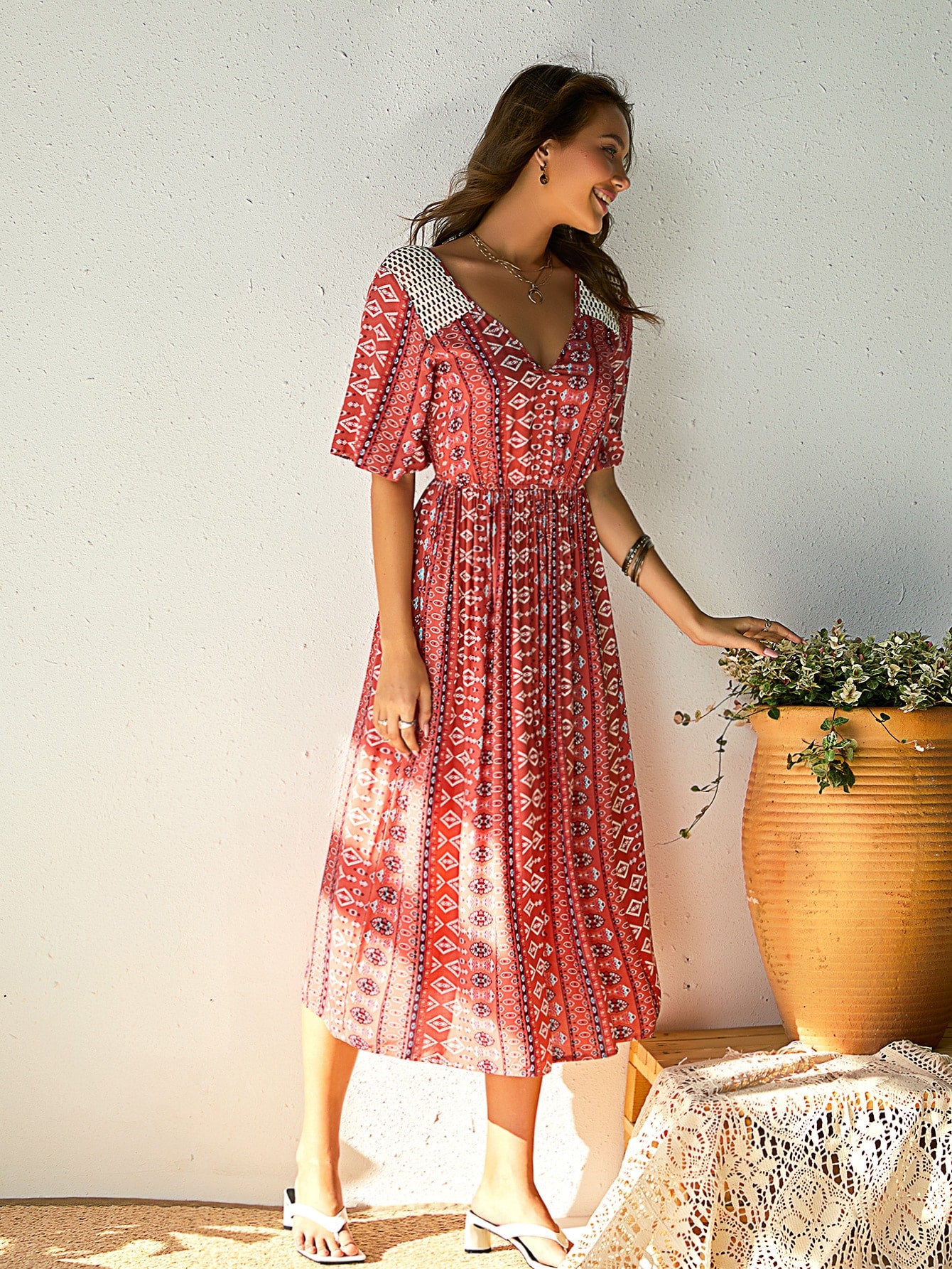 Tie Back Tribal Print Dress