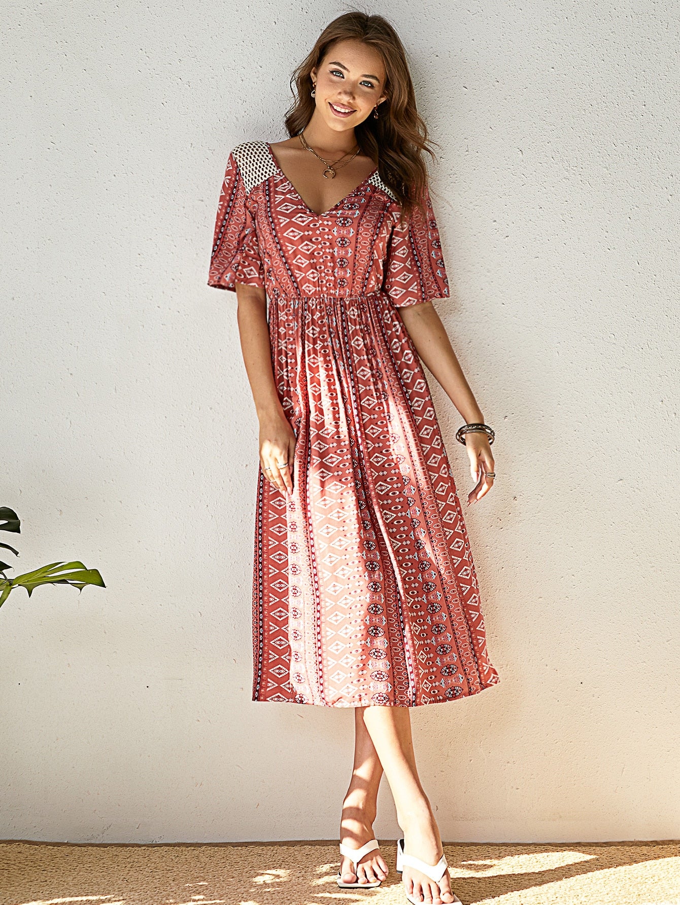 Tie Back Tribal Print Dress