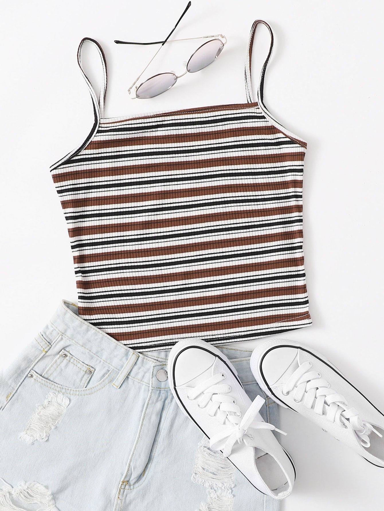 Striped Rib-knit Cami Top