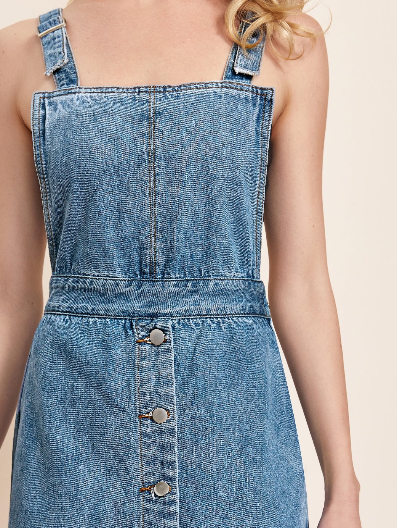 Button Front Denim Overall Dress