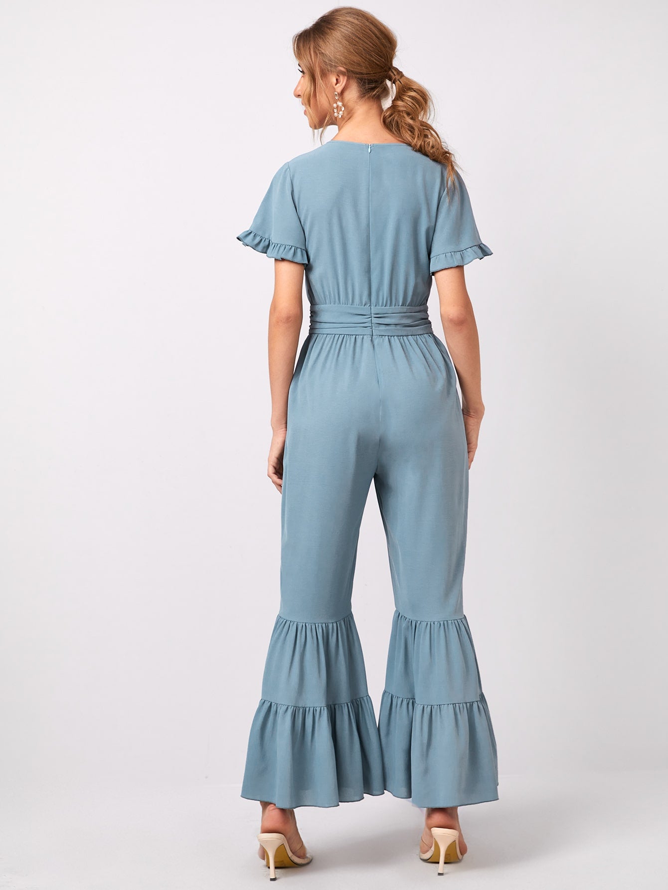 Flounce Hem Button Waist Jumpsuit