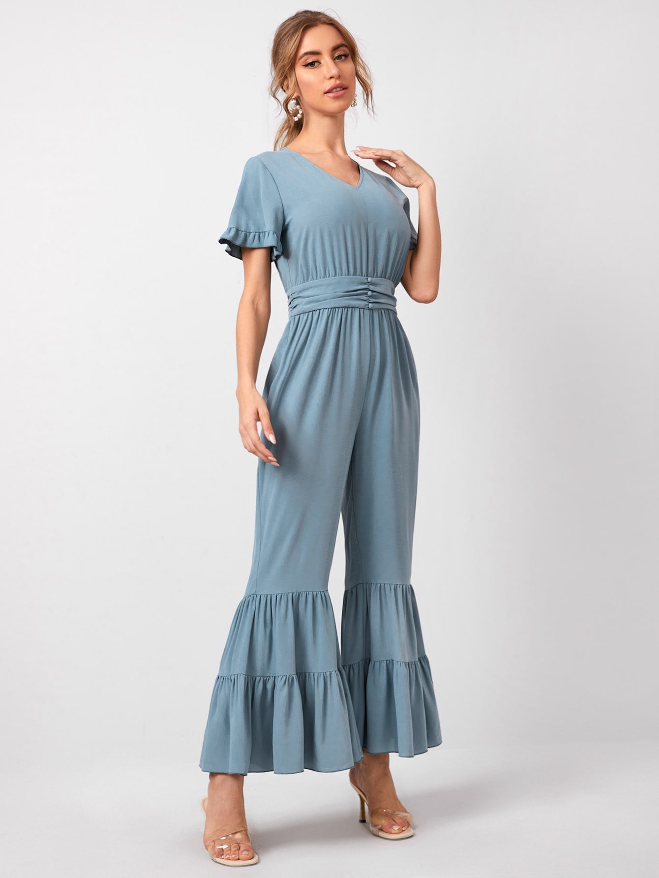 Flounce Hem Button Waist Jumpsuit