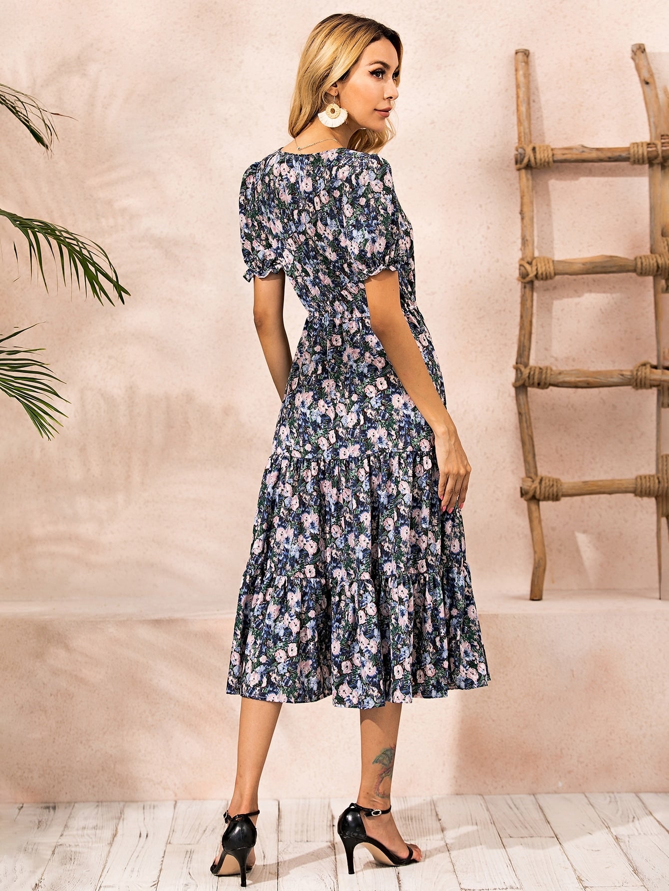 Allover Floral Ruffle Hem Dress