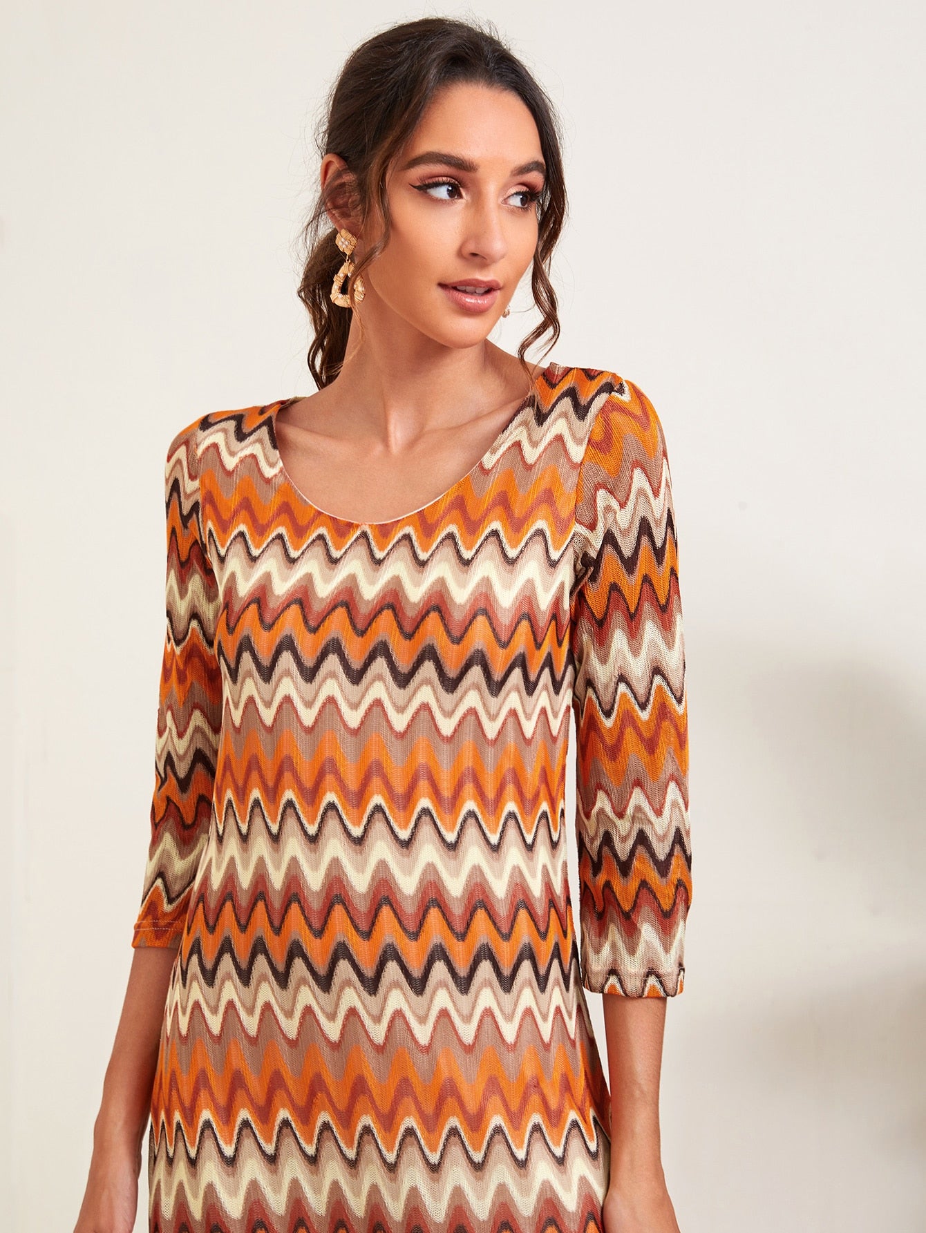 Chevron Print Scoop Neck Dress