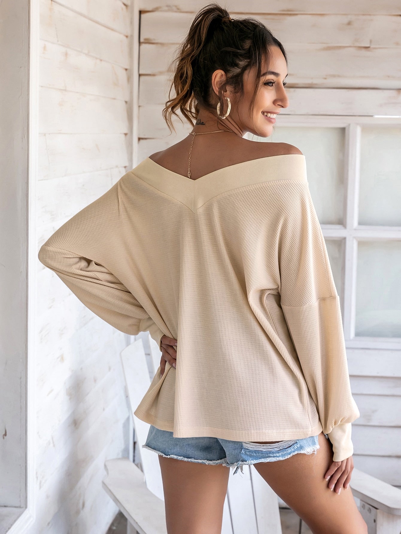 Off Shoulder Rib-knit Tee