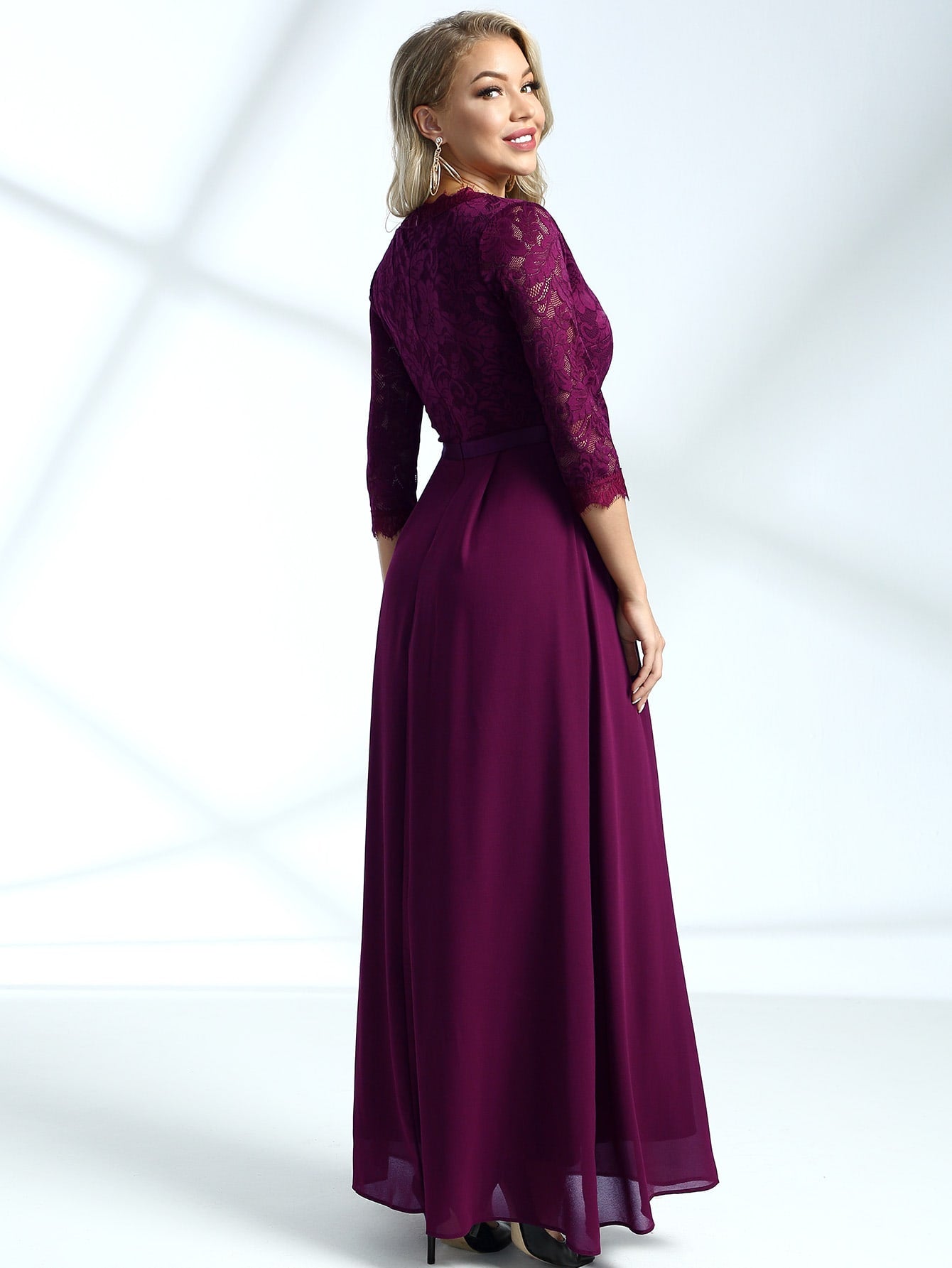 Miusol Zip Back Lace Bodice Chiffon Prom Dress