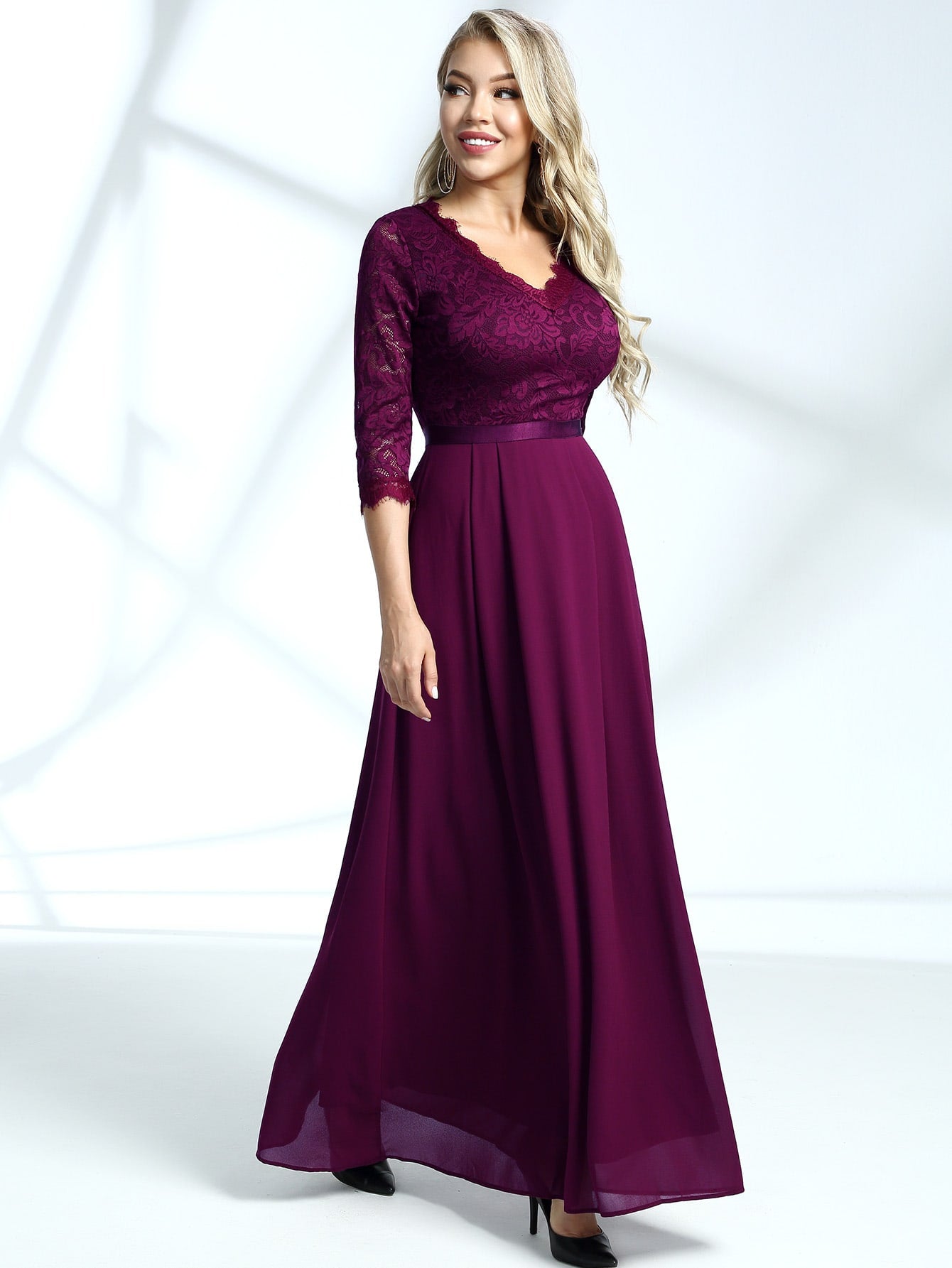 Miusol Zip Back Lace Bodice Chiffon Prom Dress