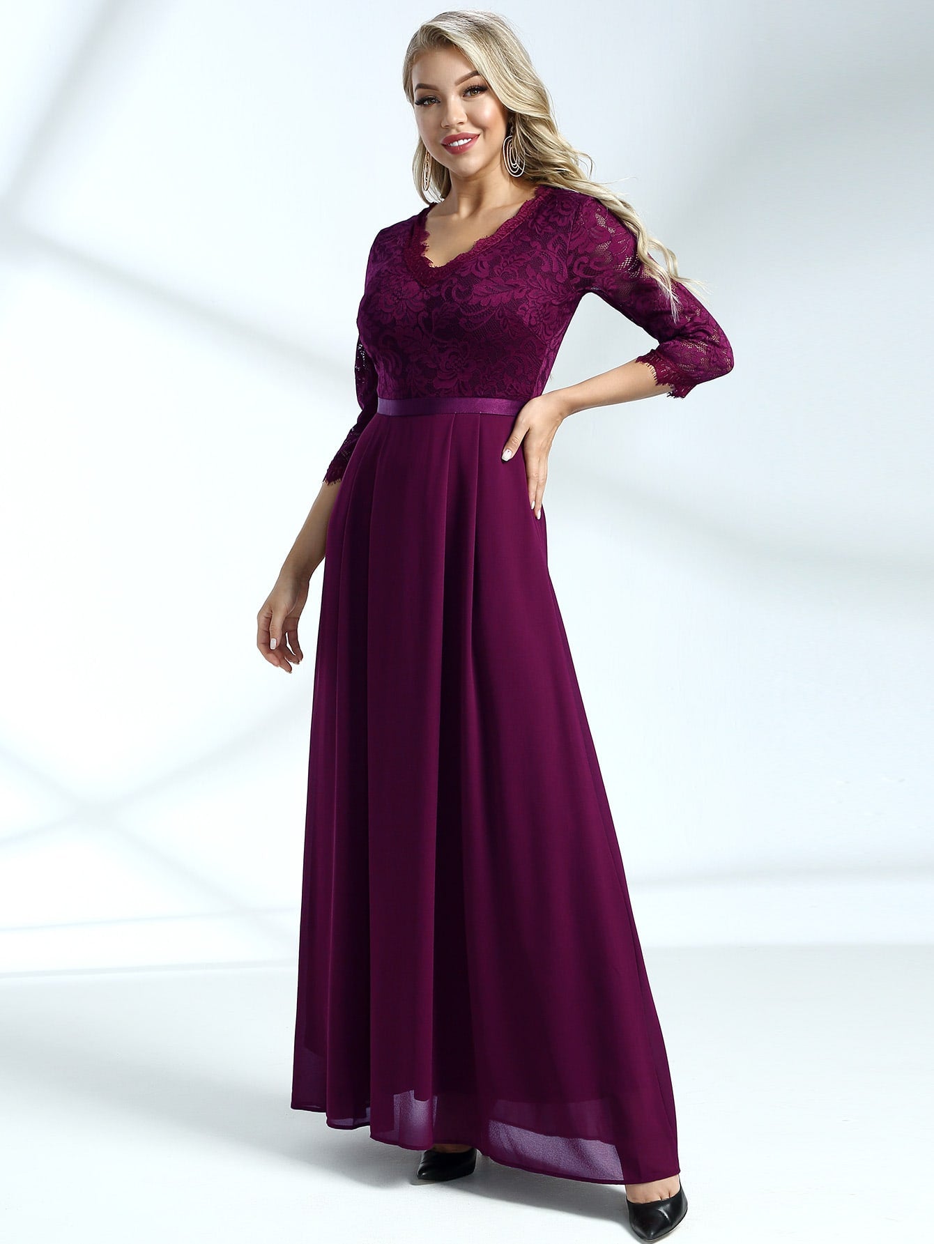 Miusol Zip Back Lace Bodice Chiffon Prom Dress