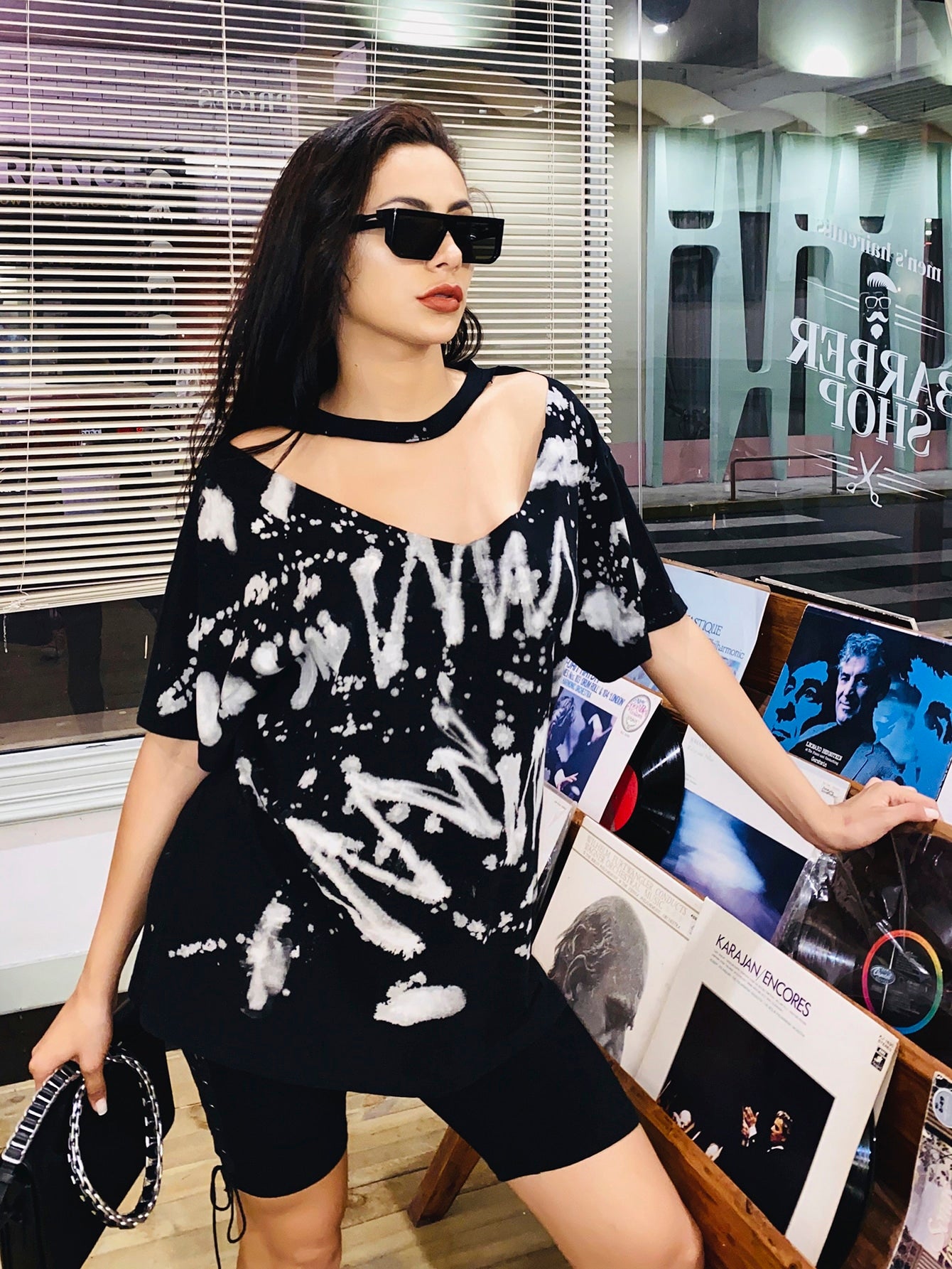 Keyhole Neck Letter Graphic Tee