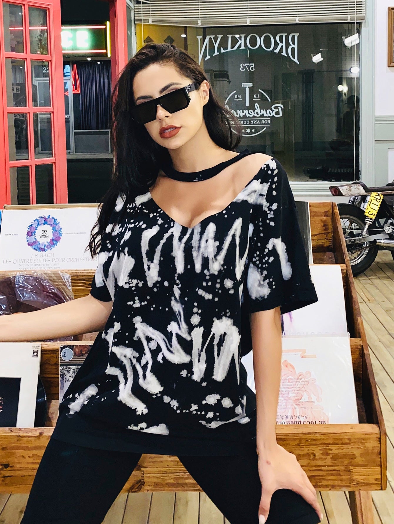 Keyhole Neck Letter Graphic Tee