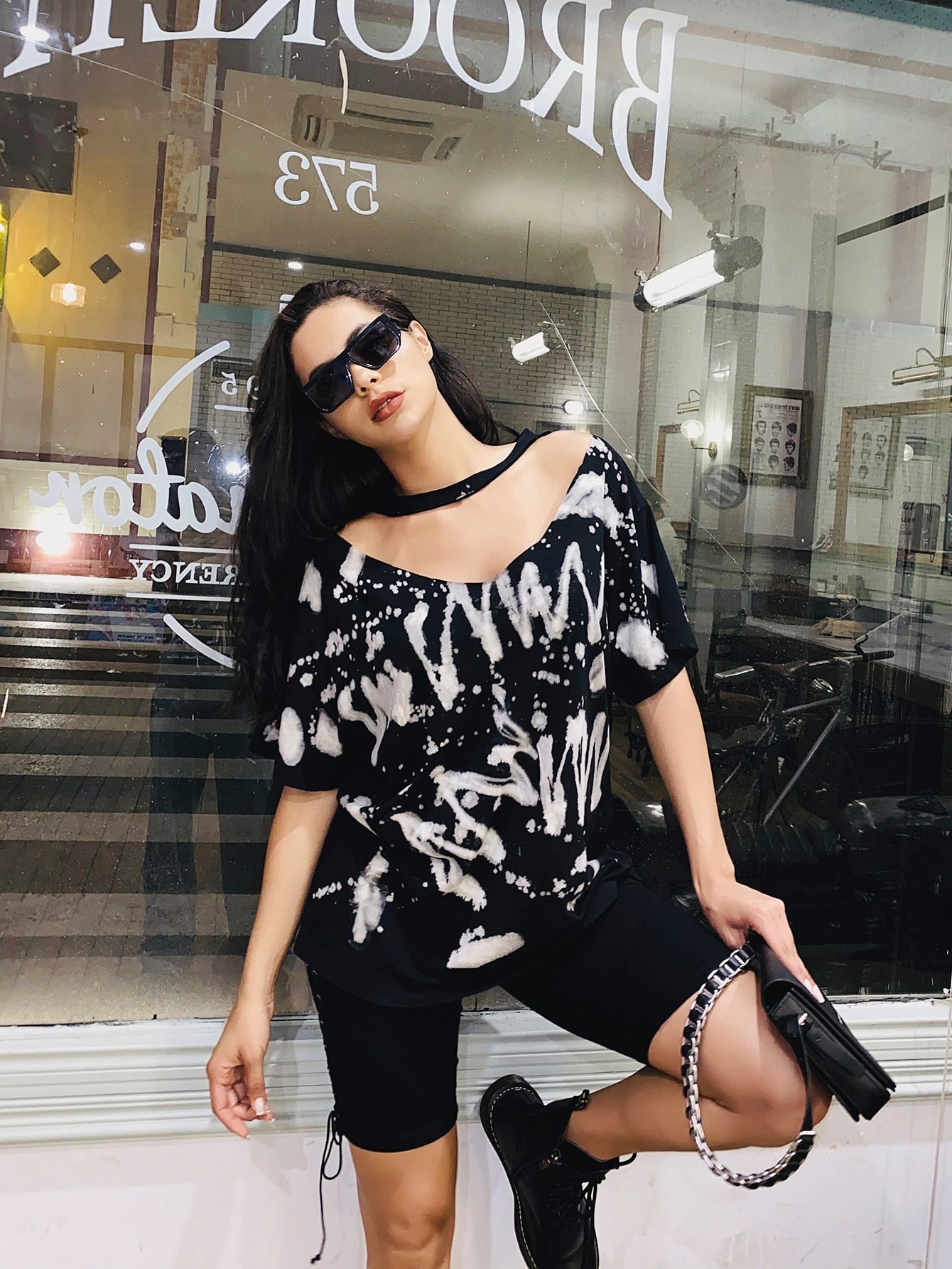 Keyhole Neck Letter Graphic Tee